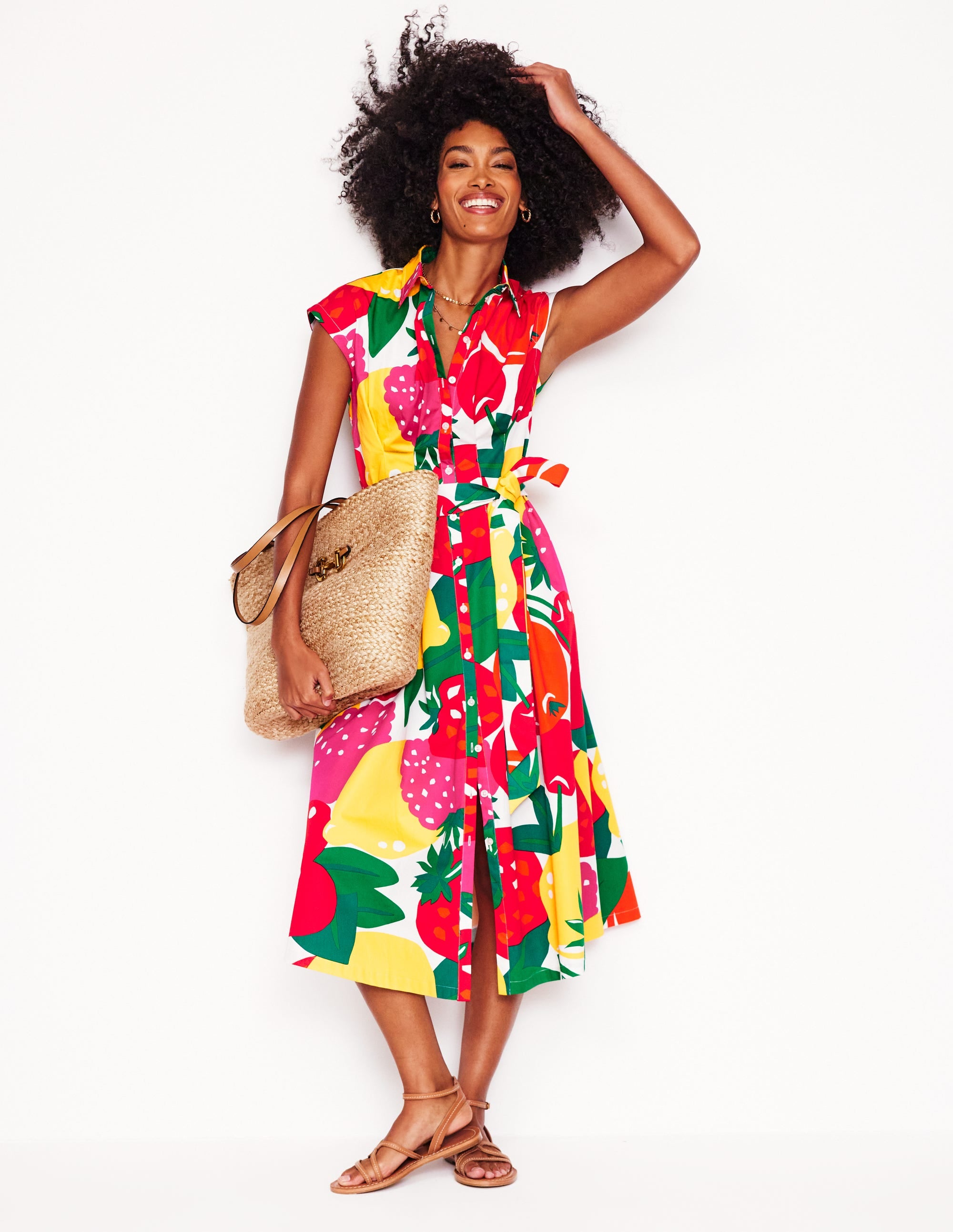 Rachel Midi-Hemdblusenkleid aus Baumwolle-Bunt, Sommerfrüchte - Image 1
