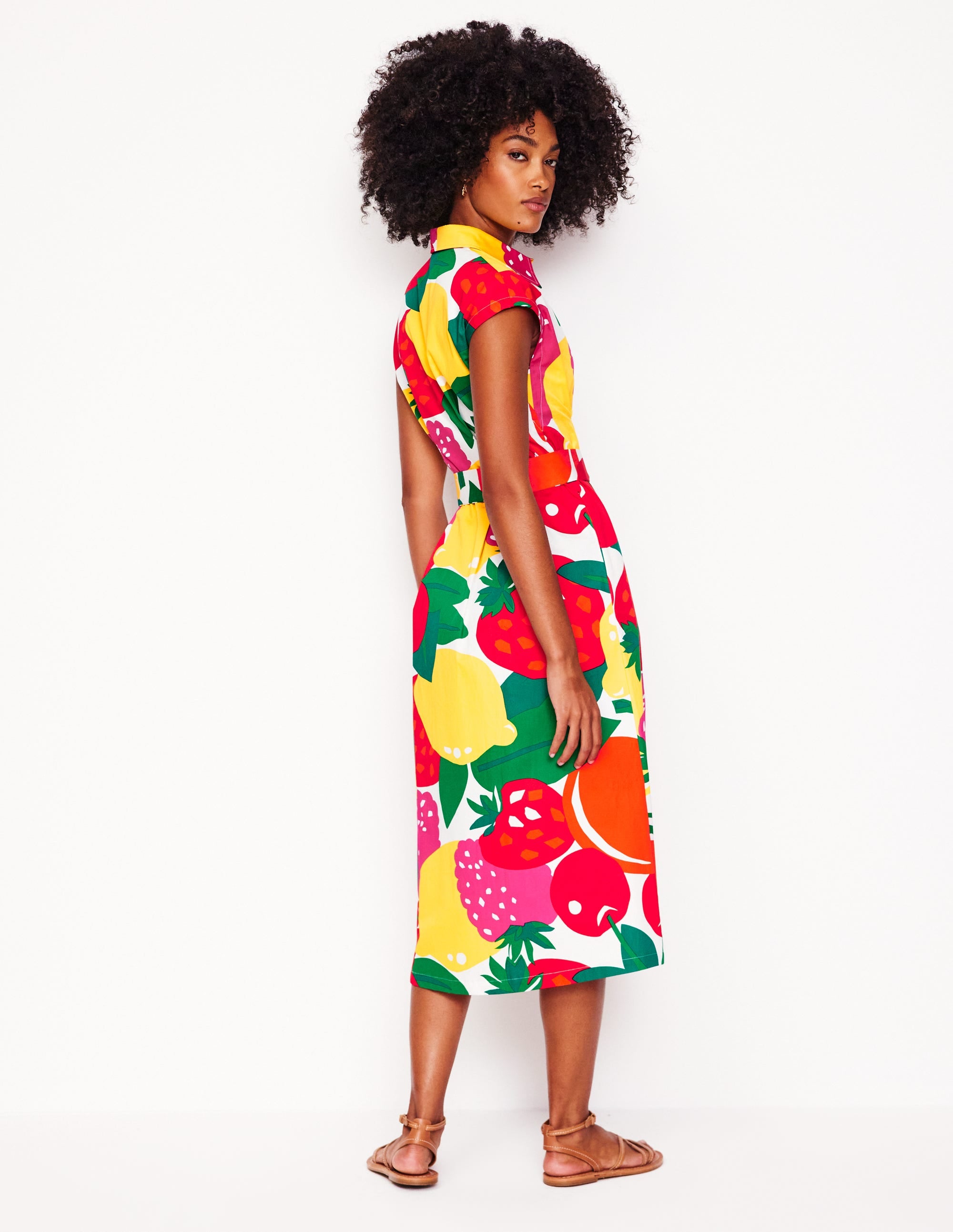 Rachel Midi-Hemdblusenkleid aus Baumwolle-Bunt, Sommerfrüchte - Image 3