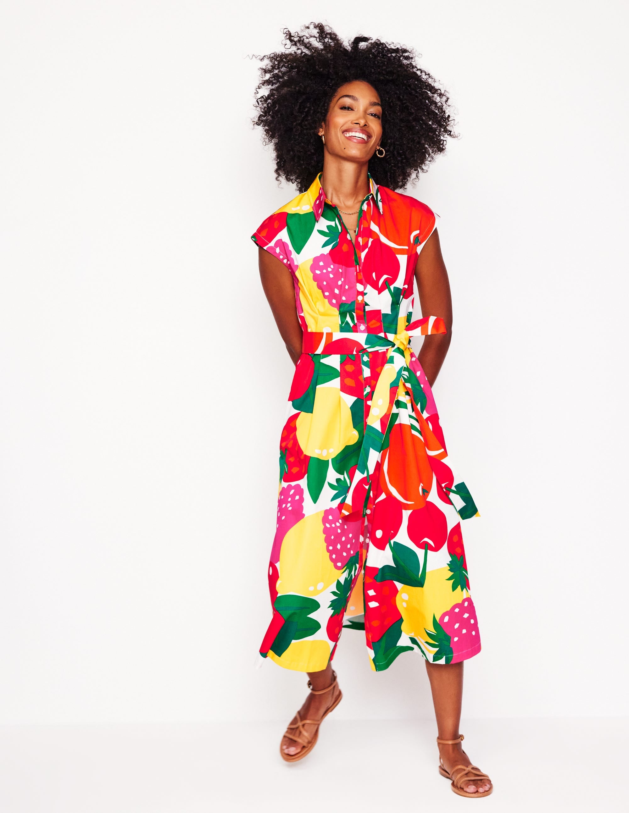 Rachel Midi-Hemdblusenkleid aus Baumwolle-Bunt, Sommerfrüchte - Image 4