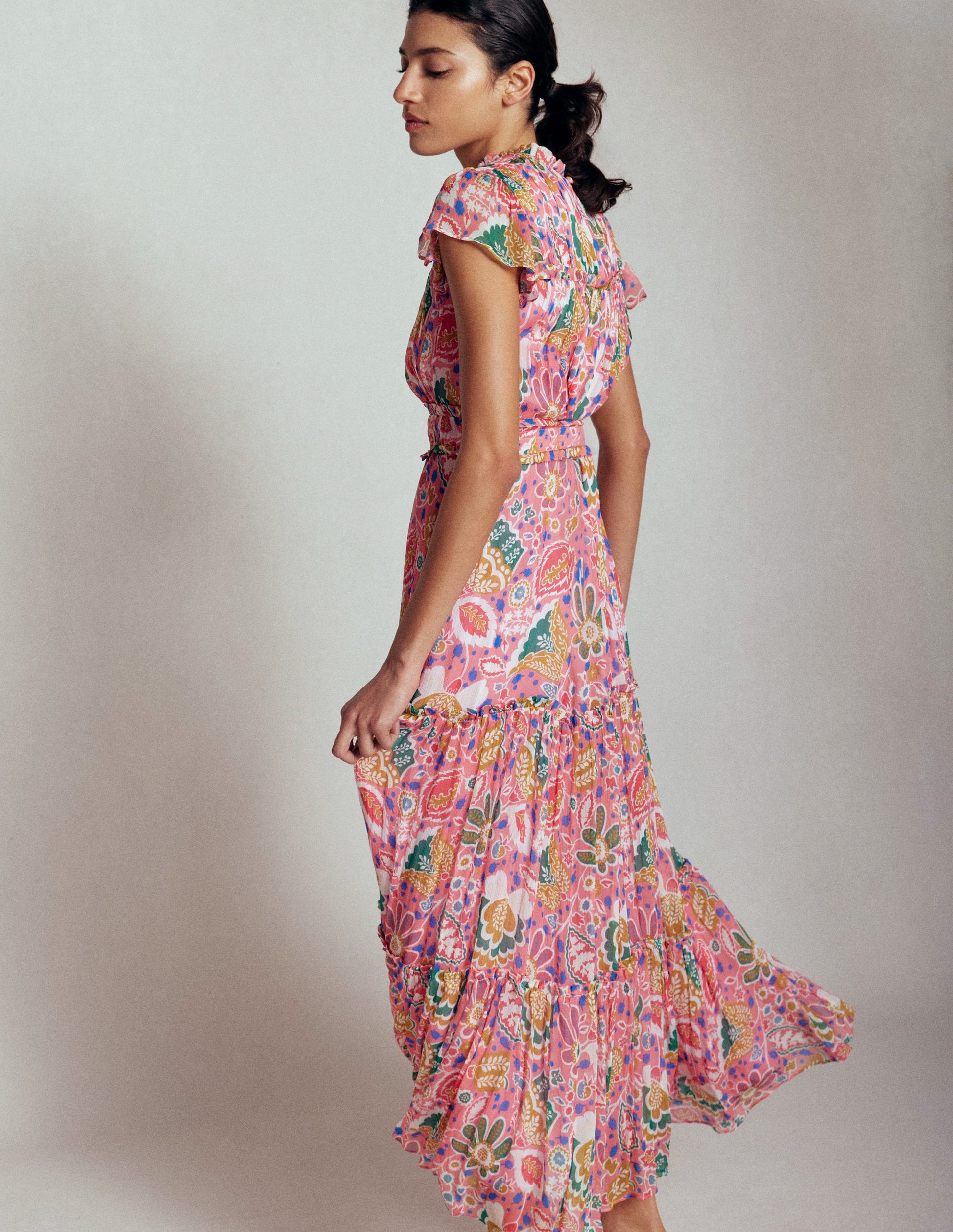 Hochgeschlossenes, ärmelloses Kleid-Bunt, Blühende Blüten-3