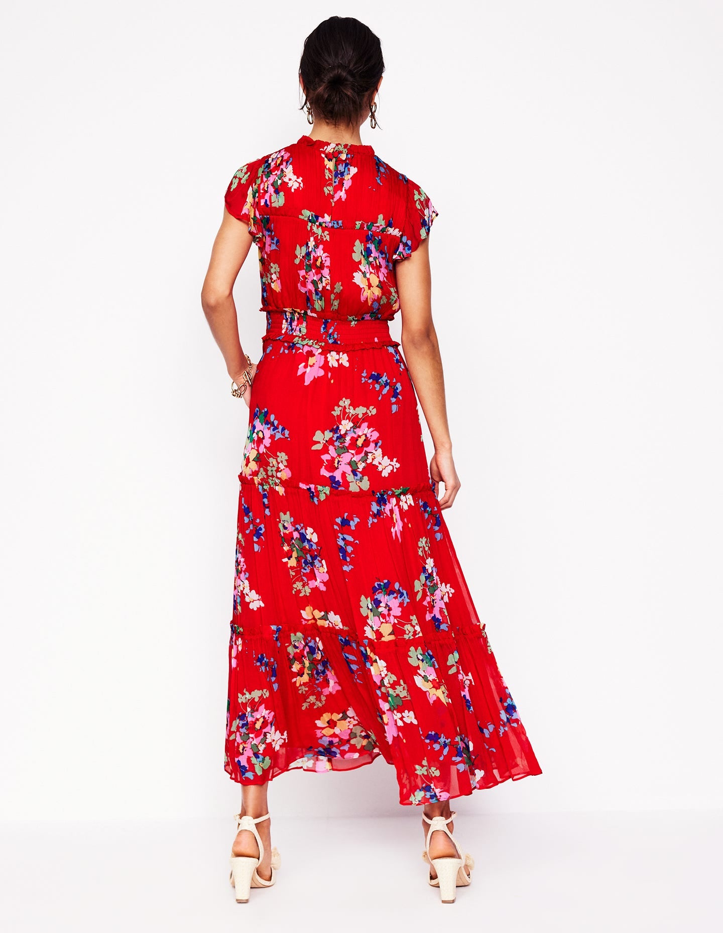 Hochgeschlossenes, ärmelloses Kleid-Rot, Zarte Blüten - Image 3