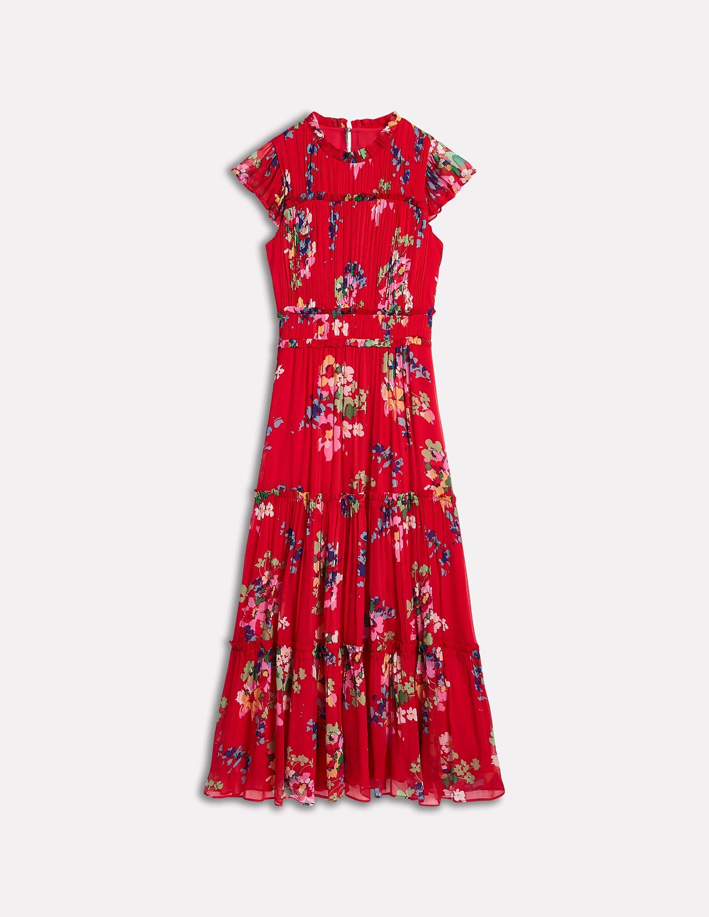 Hochgeschlossenes, ärmelloses Kleid-Rot, Zarte Blüten - Image 6