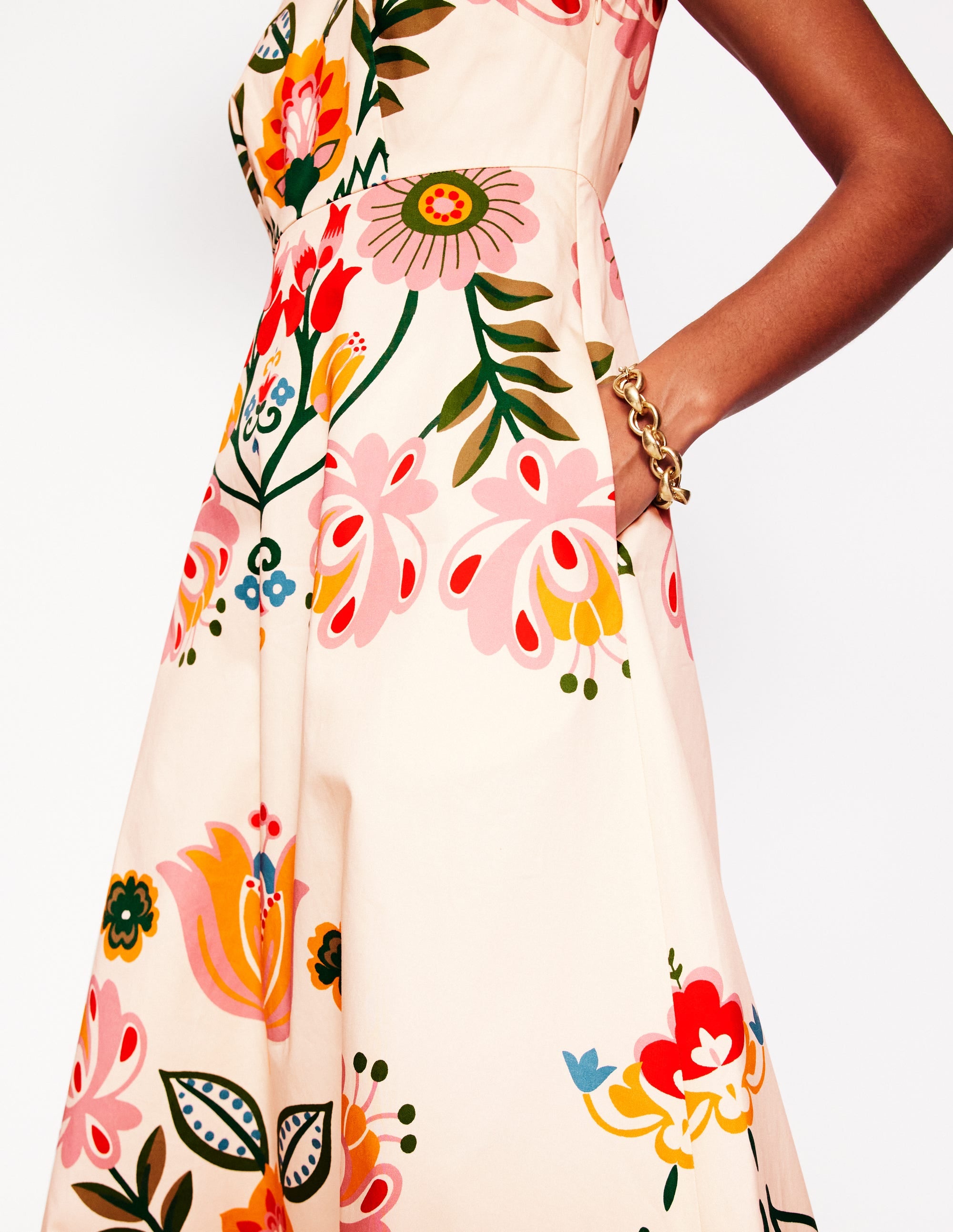 Robe style 50s à encolure carrée-Ivoire, motif Tulip Fusion - Image 2