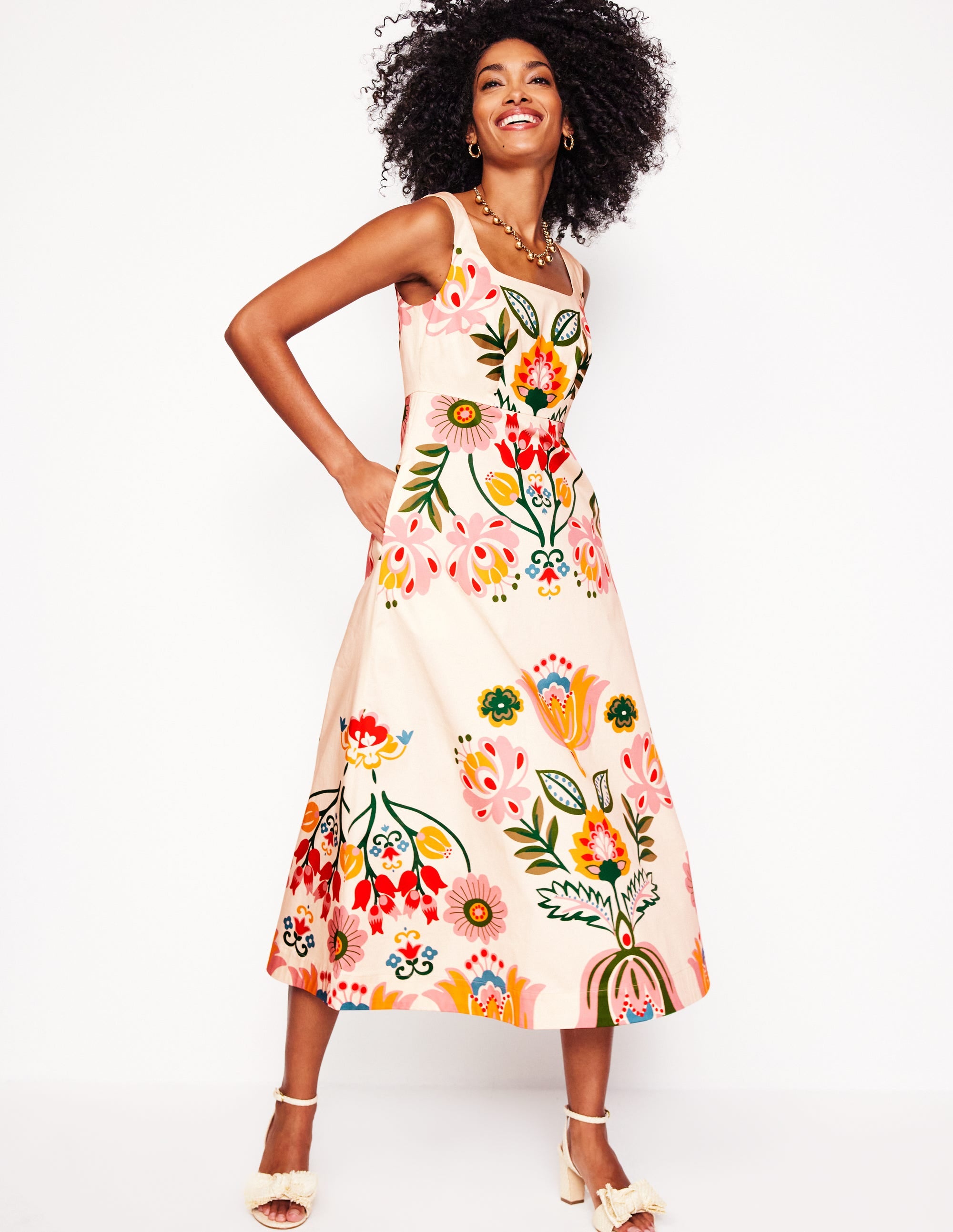 Robe style 50s à encolure carrée-Ivoire, motif Tulip Fusion - Image 4