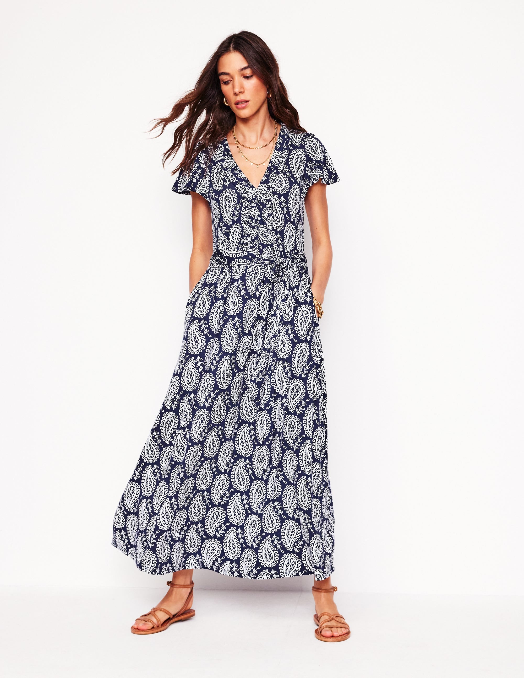Nicola Jersey-Teekleid-Französisches Marineblau, Paisley Herz - Image 1