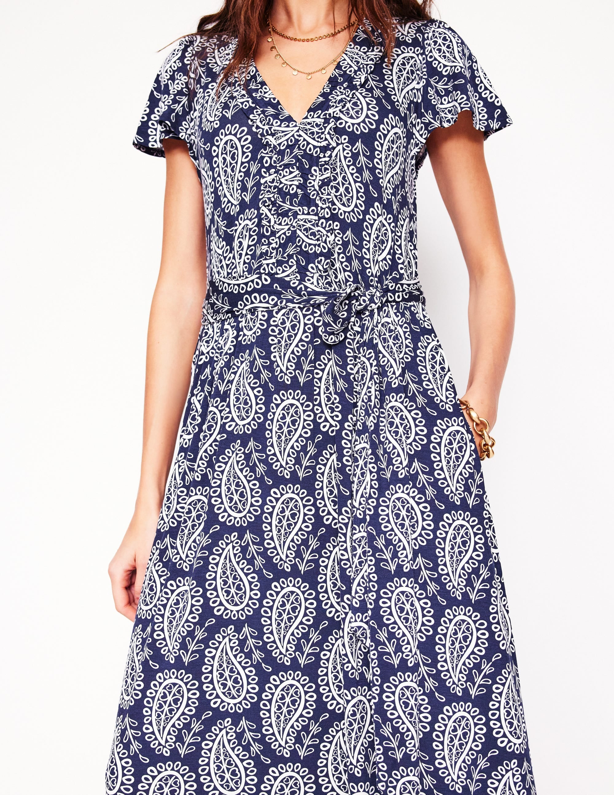 Nicola Jersey-Teekleid-Französisches Marineblau, Paisley Herz - Image 2