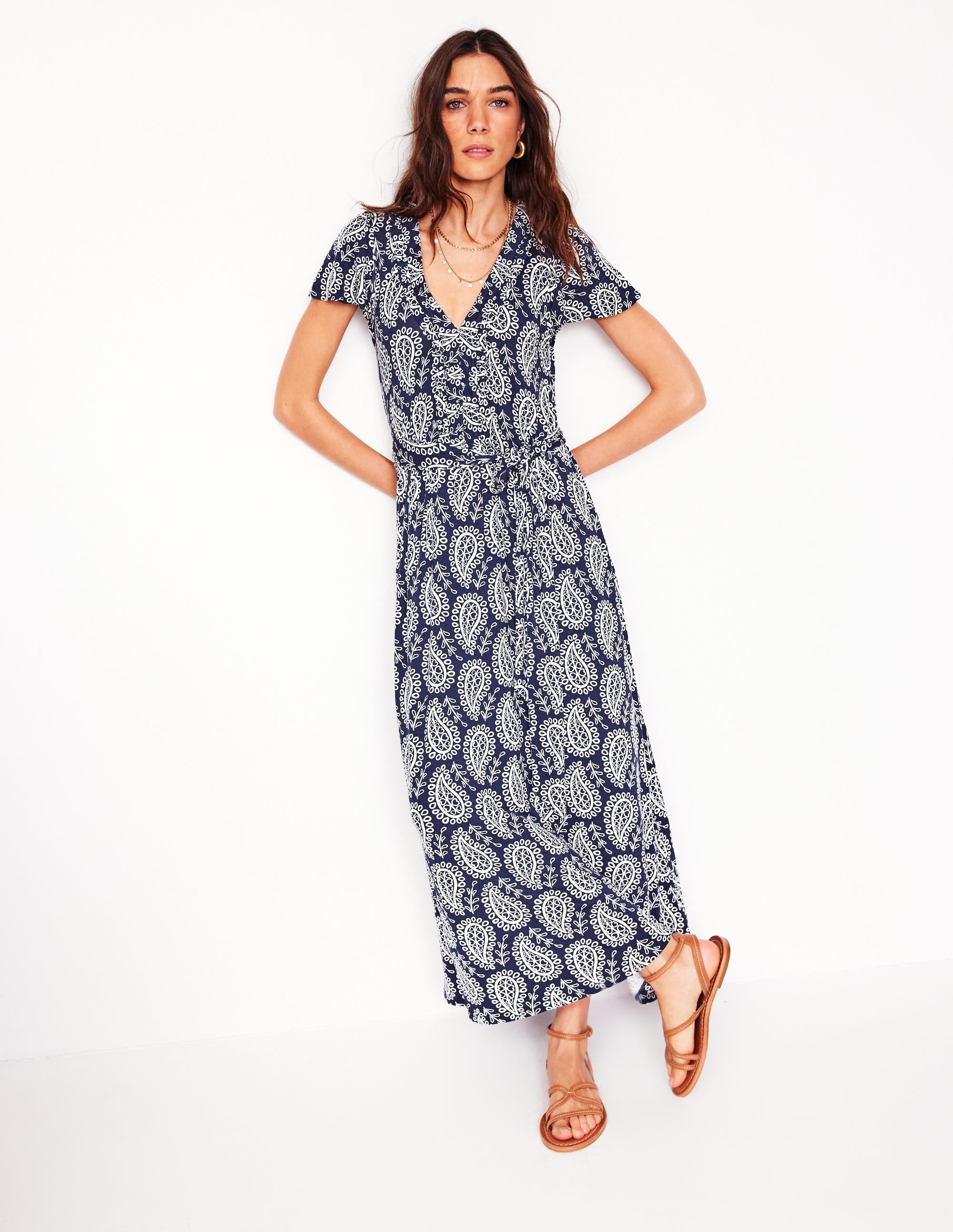 Nicola Jersey-Teekleid-Französisches Marineblau, Paisley Herz - Image 4