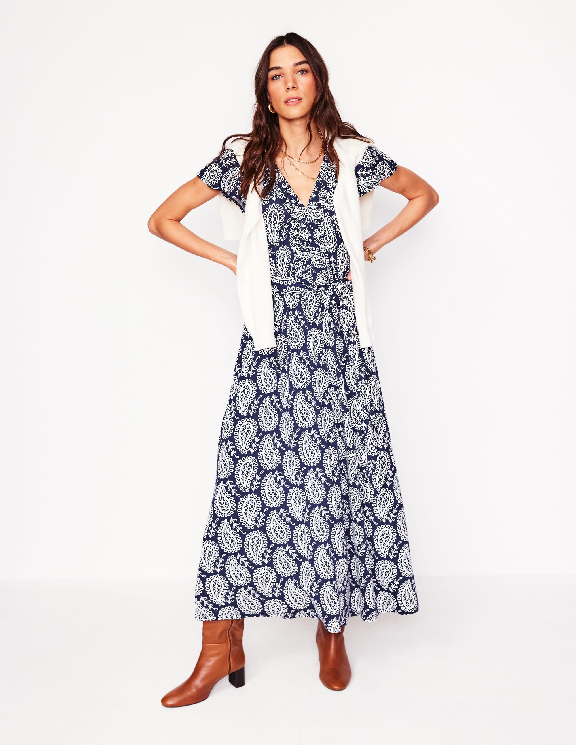 Nicola Jersey-Teekleid-Französisches Marineblau, Paisley Herz - Image 5