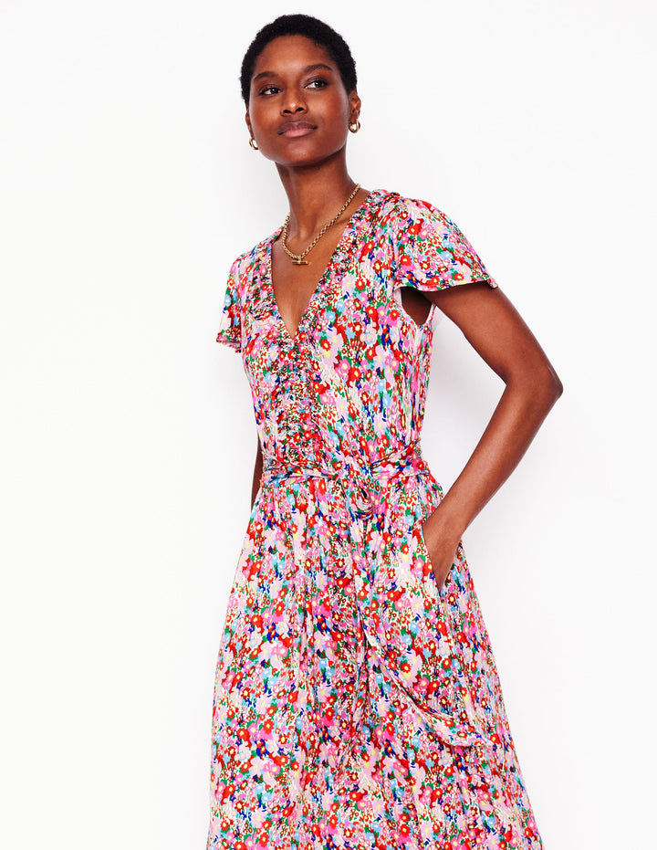 Robe style 40s Nicola en jersey-Multi, motif Wildflower Garden