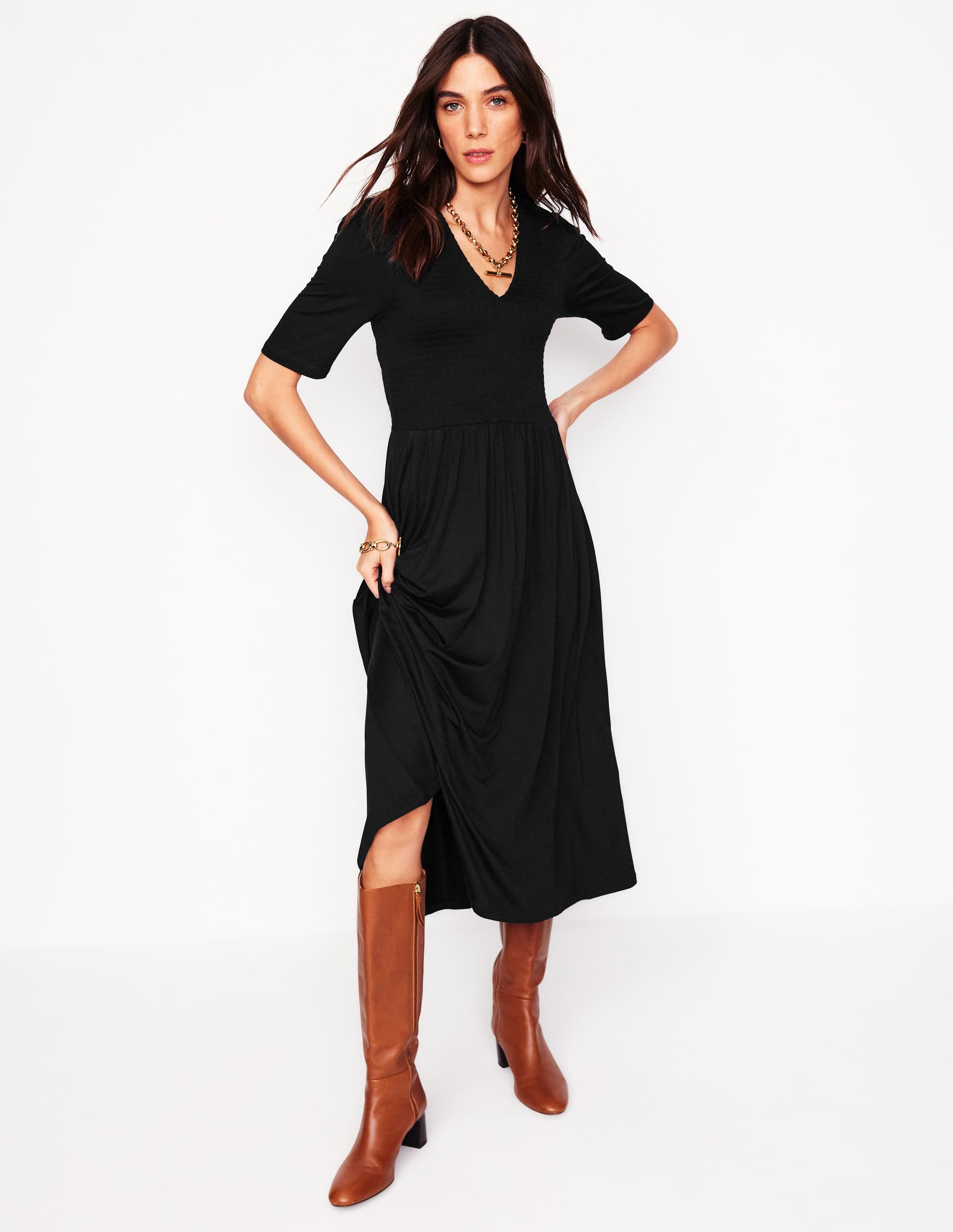 Bethany Gesmoktes Jerseykleid-Schwarz - Image 1