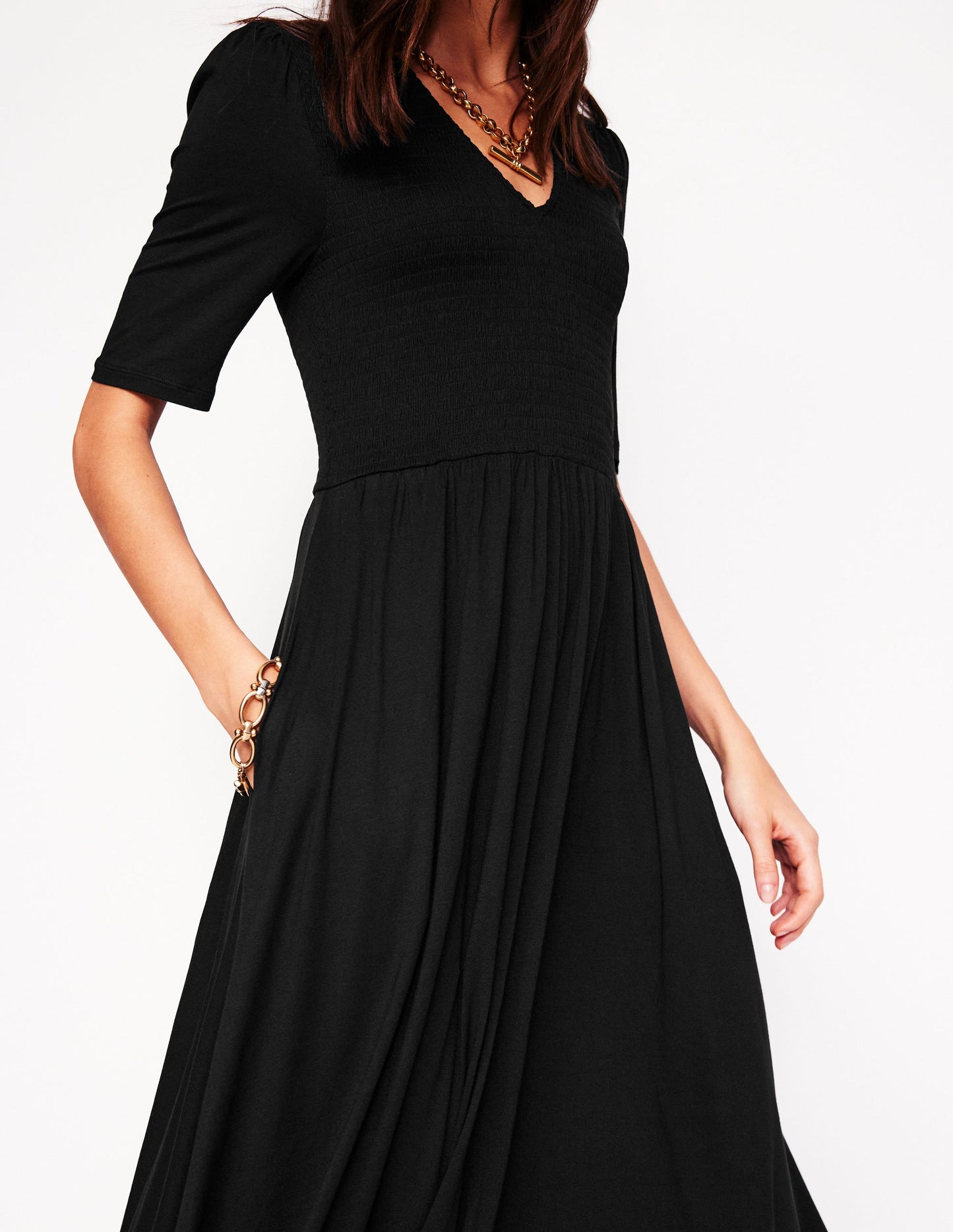 Bethany Gesmoktes Jerseykleid-Schwarz