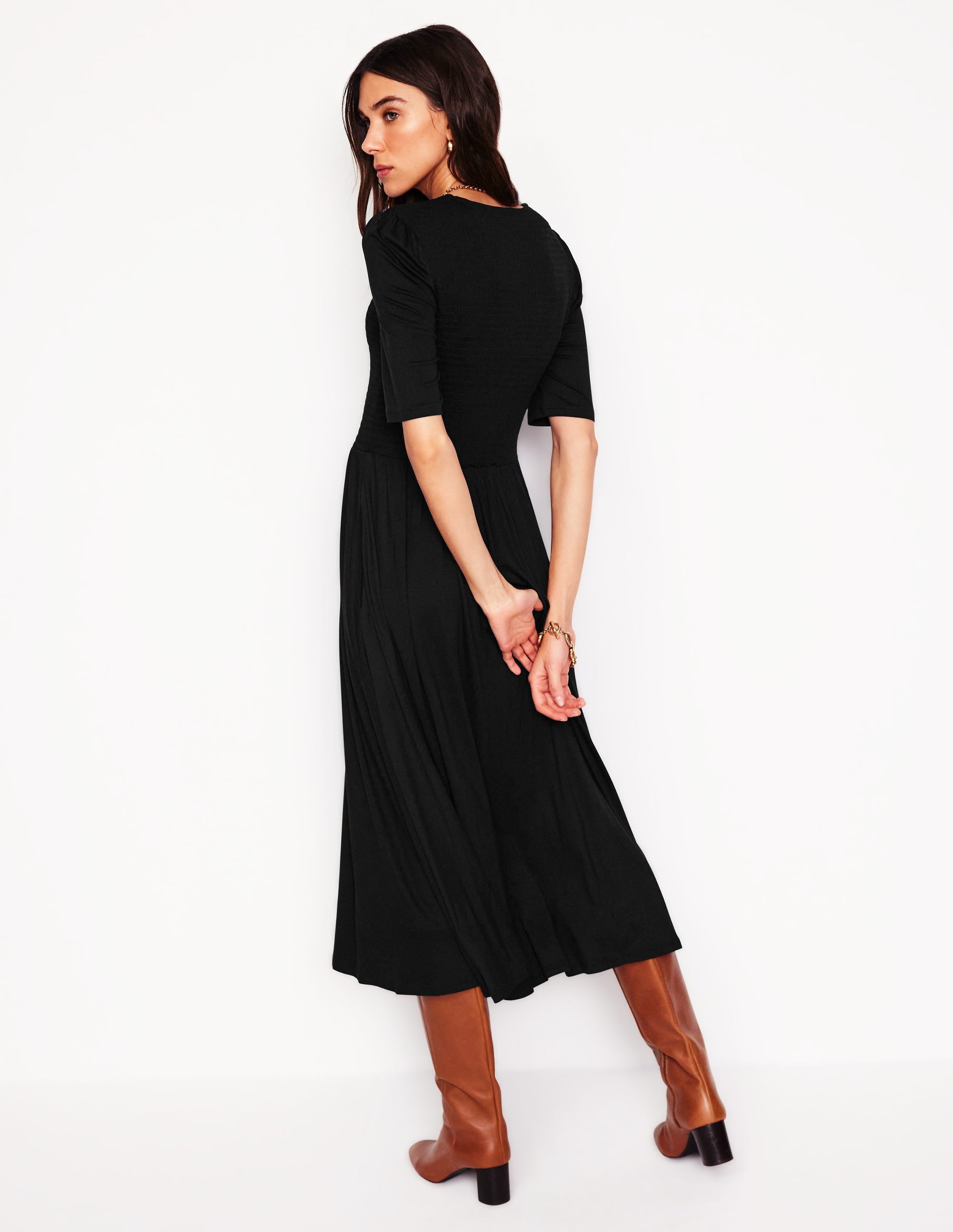 Bethany Gesmoktes Jerseykleid-Schwarz - Image 3
