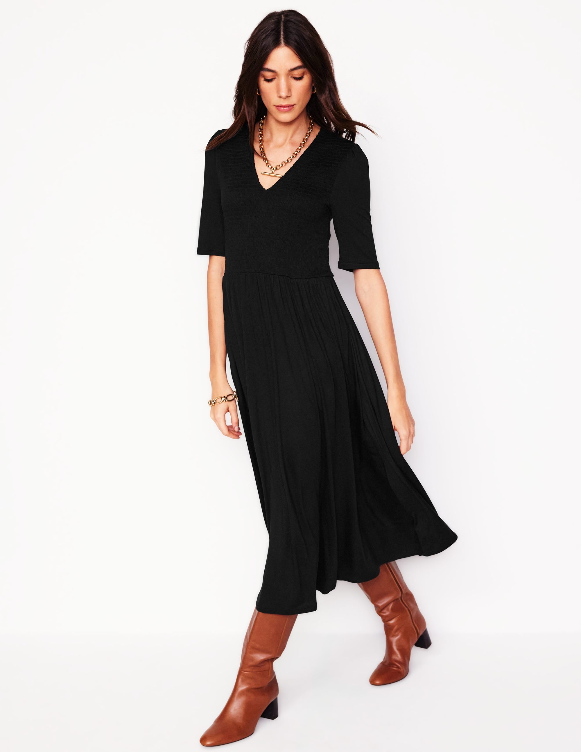 Bethany Gesmoktes Jerseykleid-Schwarz - Image 4