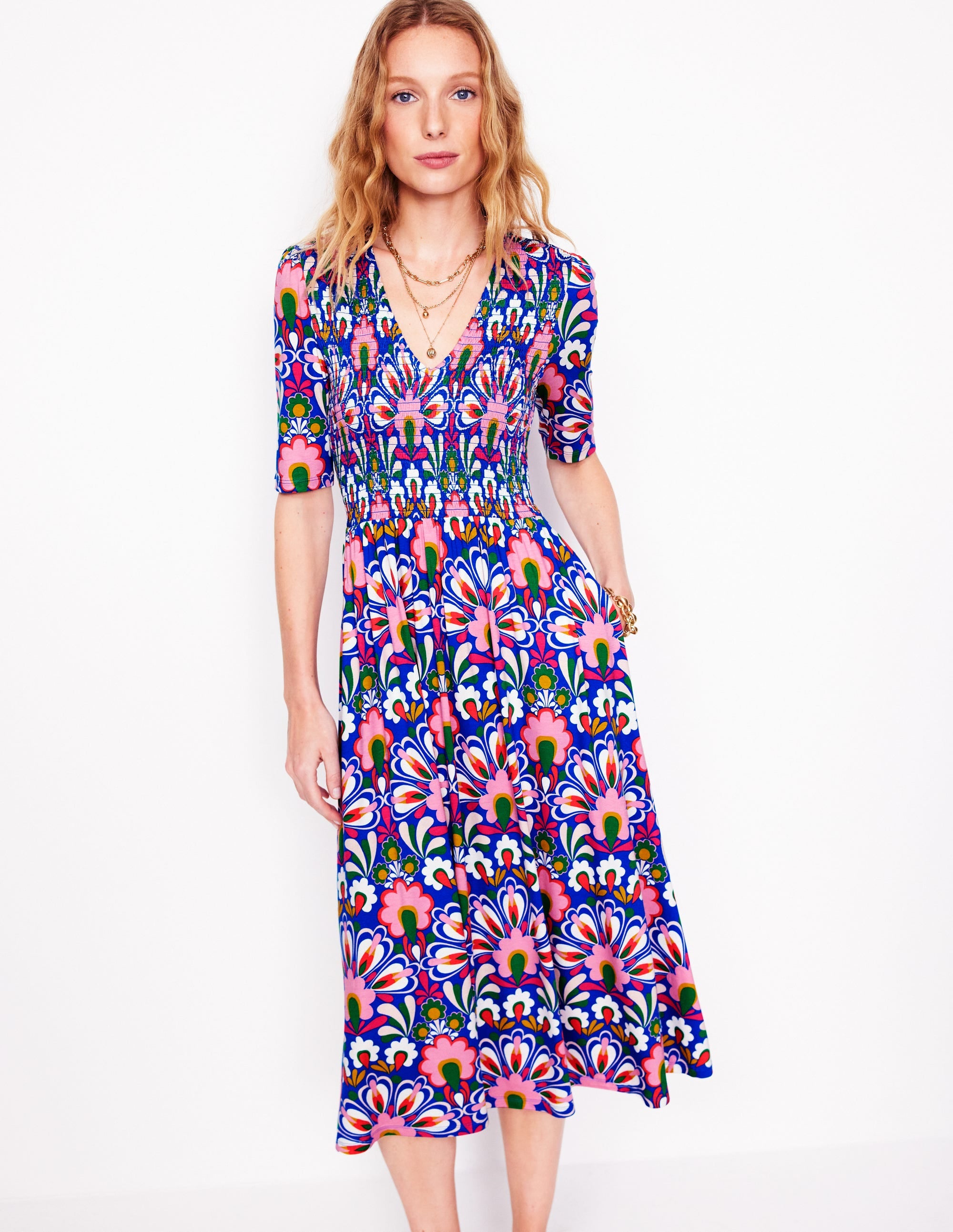 Robe à smocks Bethany en jersey-Bleu galerie, pissenlit - Image 1
