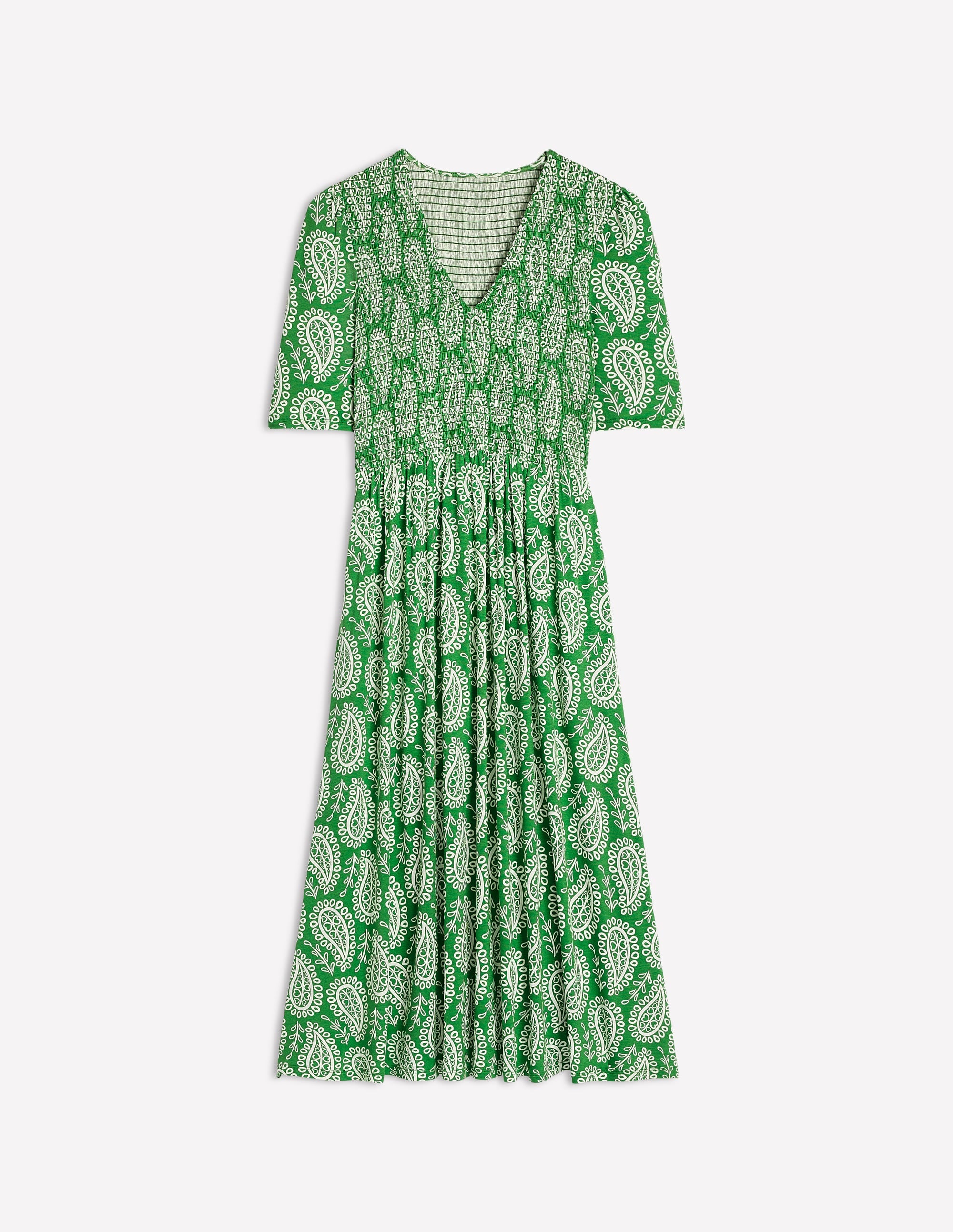 Bethany Gesmoktes Jerseykleid-Paradiesgrün, Paisley-Herz - Image 6
