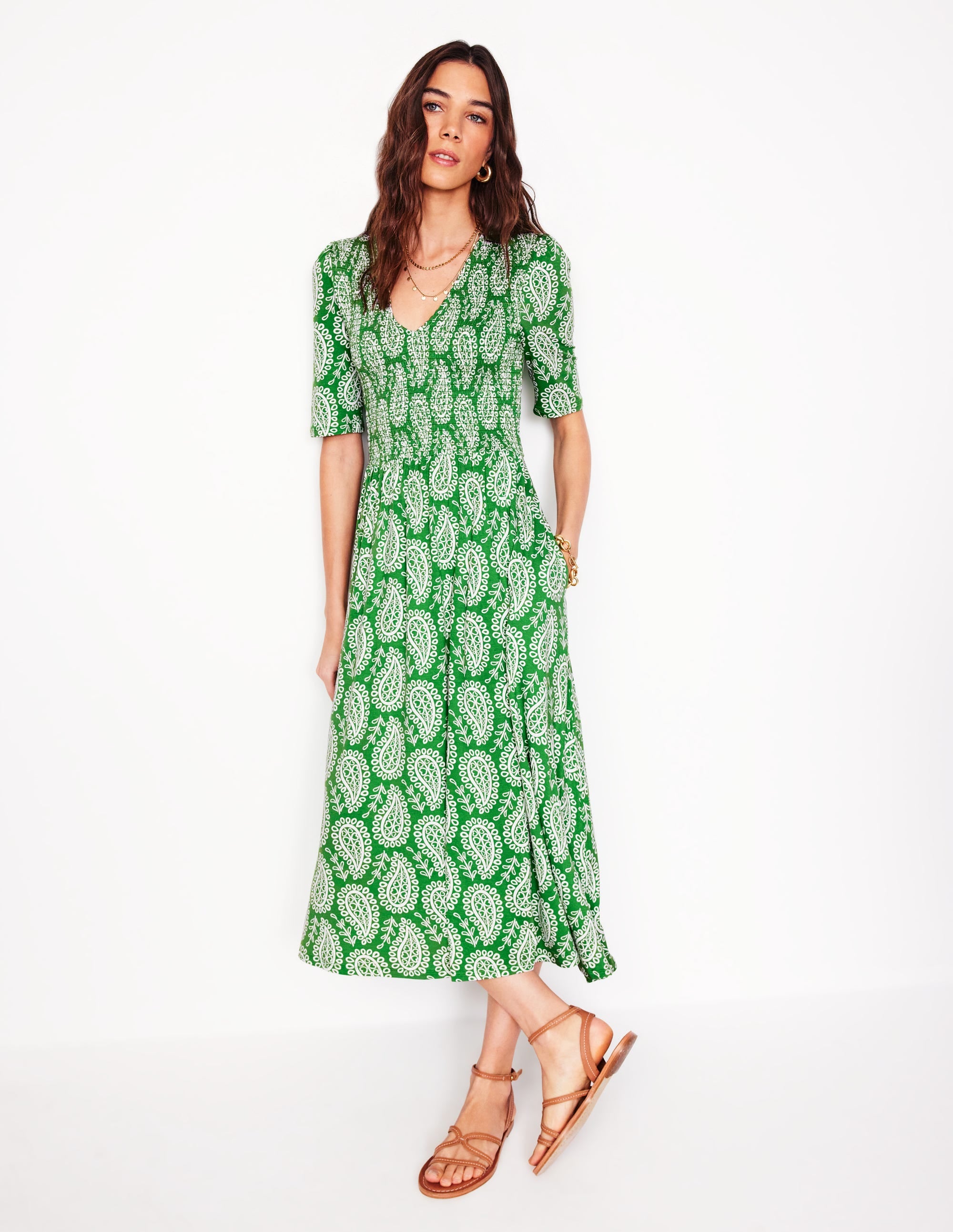 Bethany Gesmoktes Jerseykleid-Paradiesgrün, Paisley-Herz - Image 1