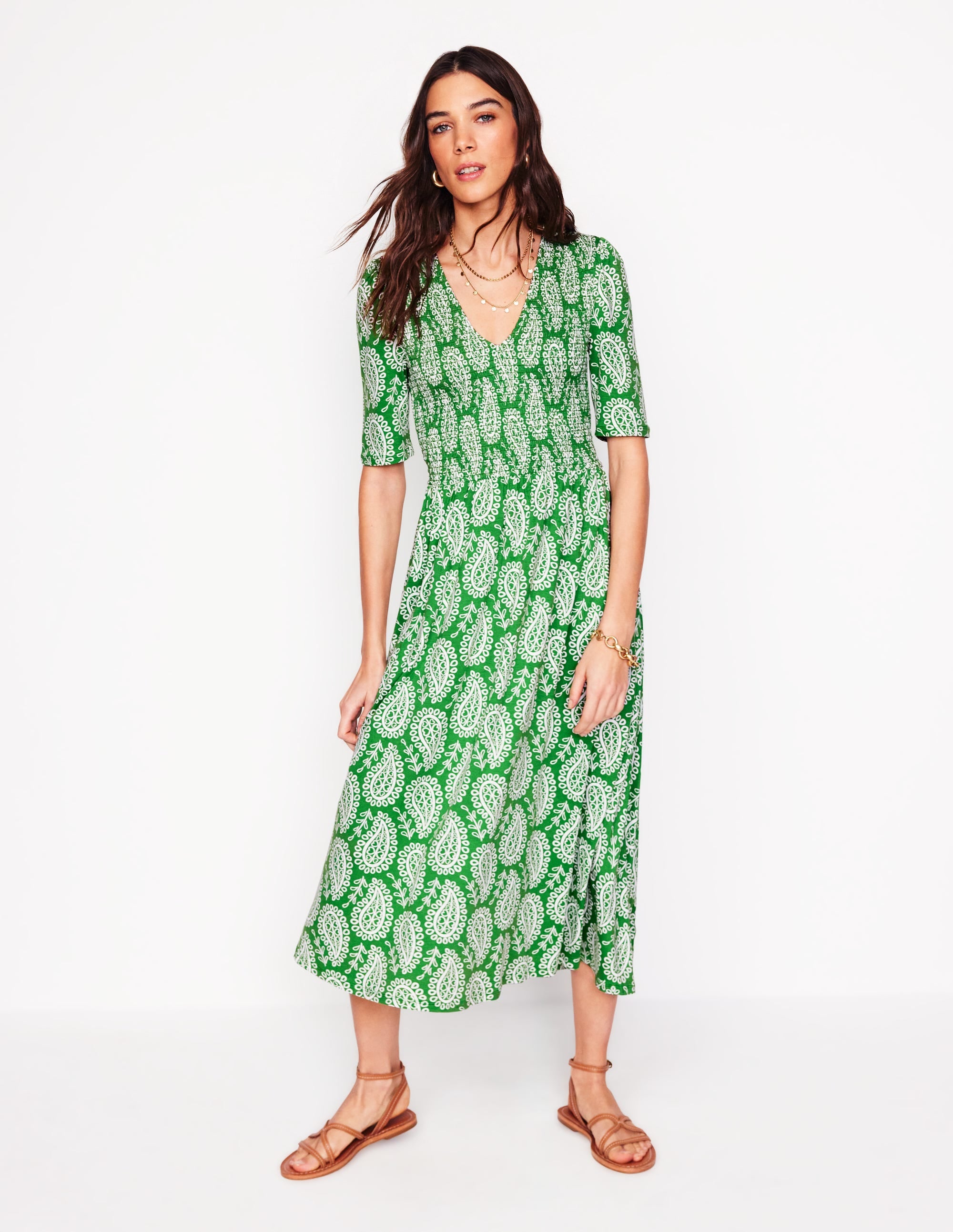 Bethany Gesmoktes Jerseykleid-Paradiesgrün, Paisley-Herz - Image 3