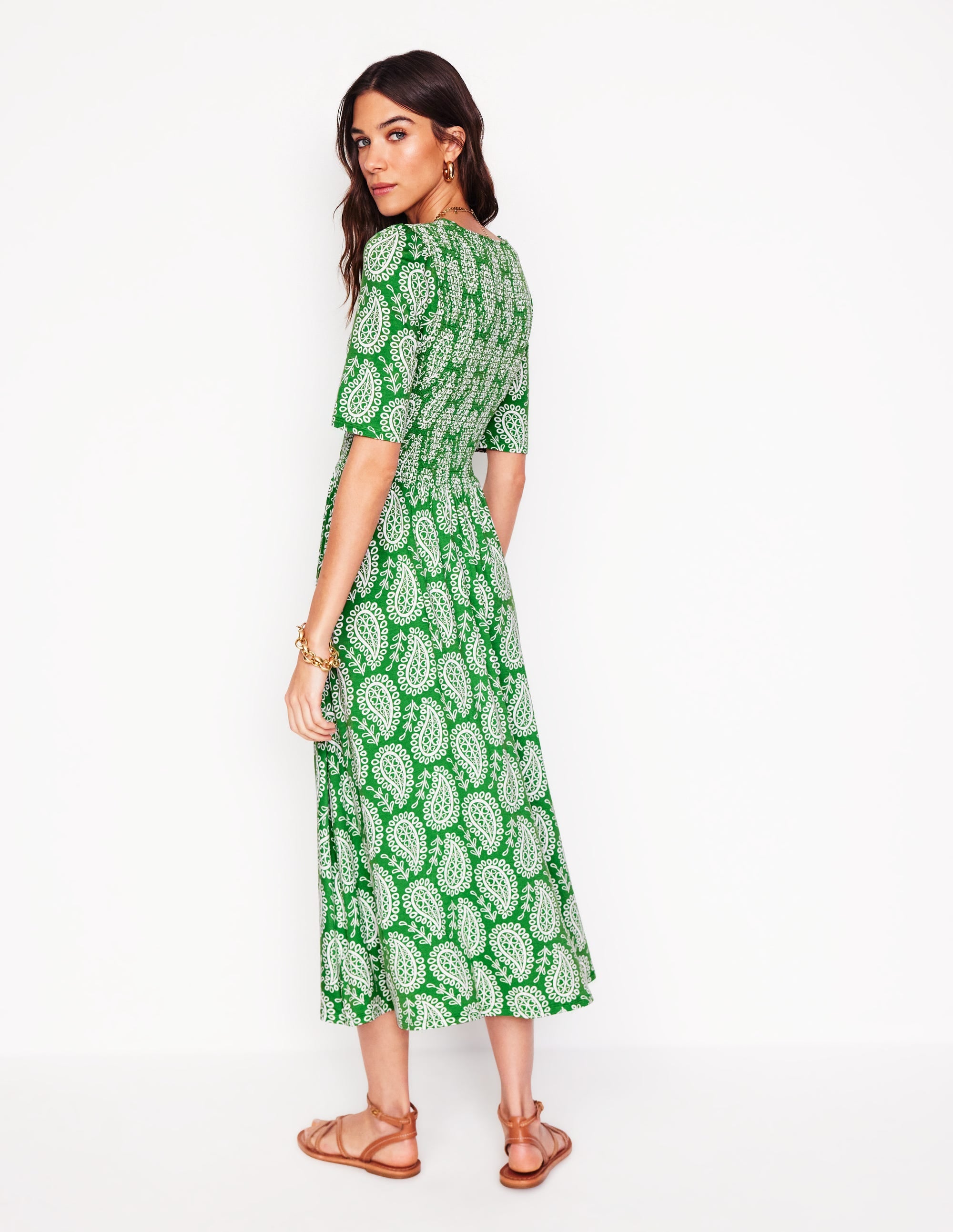 Bethany Gesmoktes Jerseykleid-Paradiesgrün, Paisley-Herz - Image 4