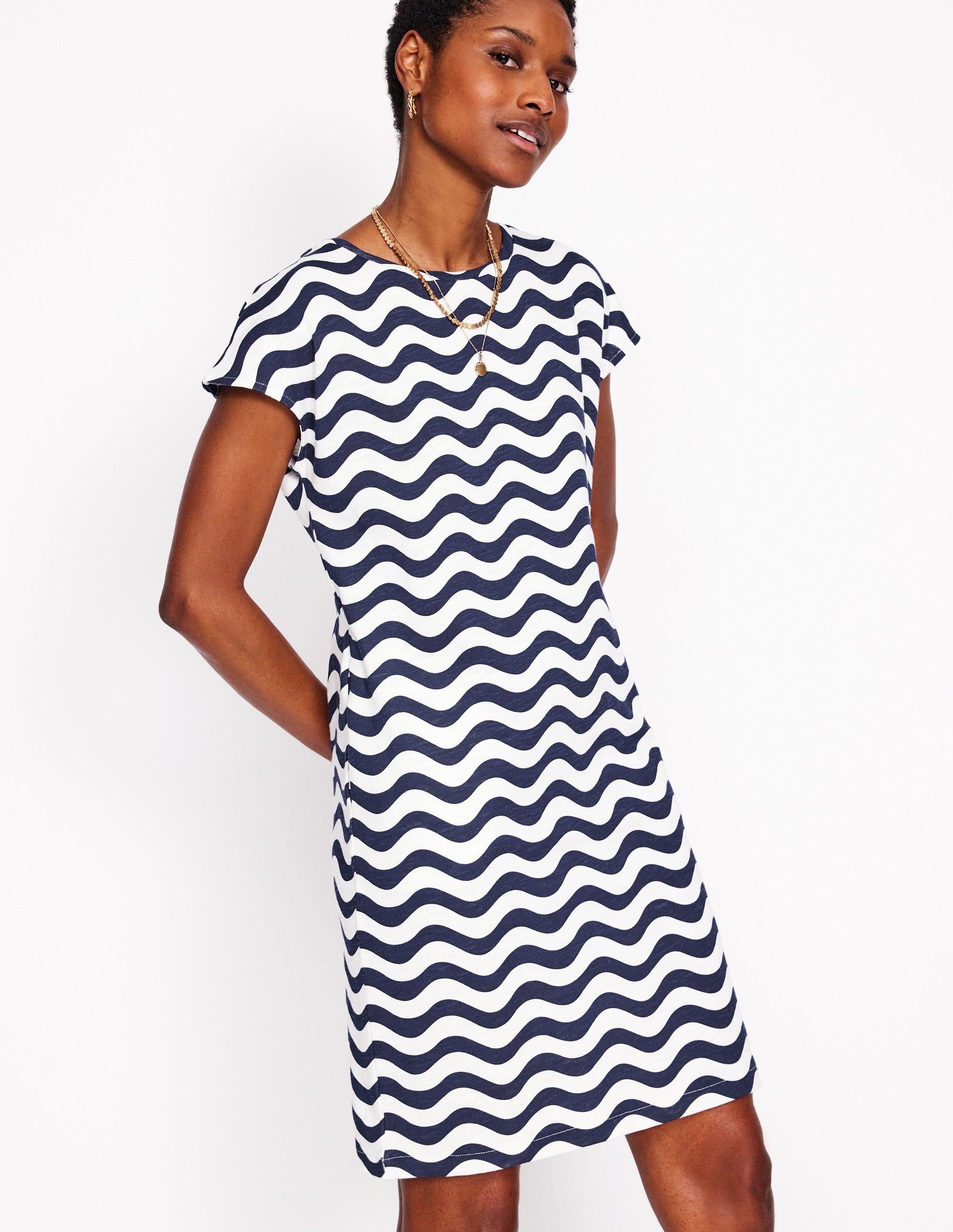 Leah T-Shirt-Kleid aus Jersey-Französisches Marineblau, Mono-Welle - Image 1