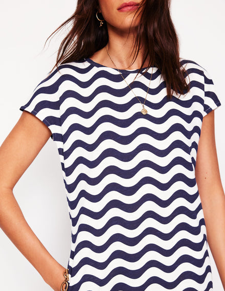 Robe T-shirt Leah en jersey-Bleu marine foncé, motif Mono Wave