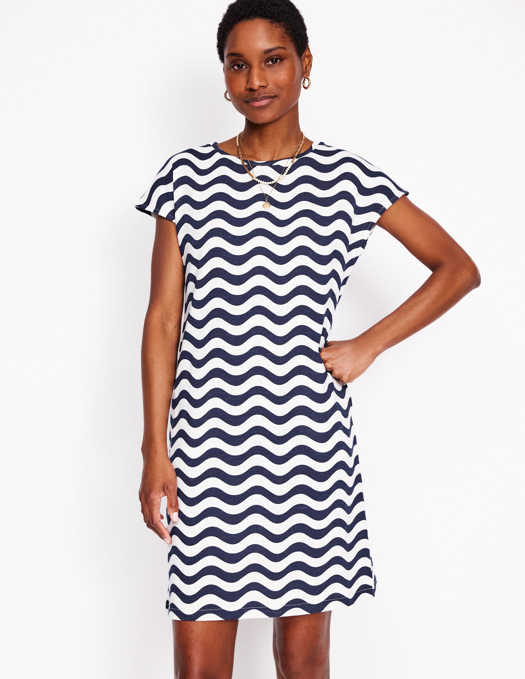 Leah T-Shirt-Kleid aus Jersey-Französisches Marineblau, Mono-Welle - Image 4