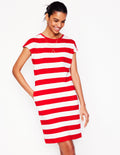Leah T-Shirt-Kleid aus Jersey-Mohnblumenrot, Weiße Streifen