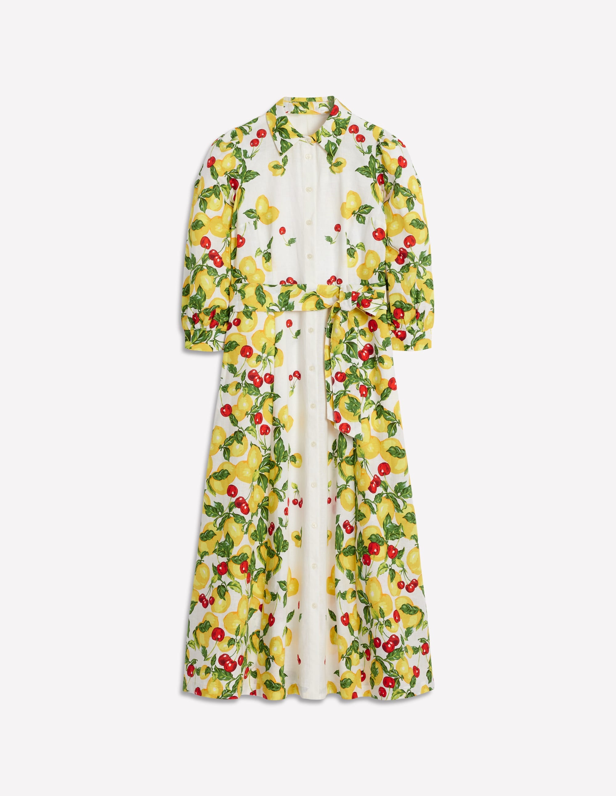 Robe-chemise Clara en lin mélangé-Ivoire, cerises et citrons - Image 8