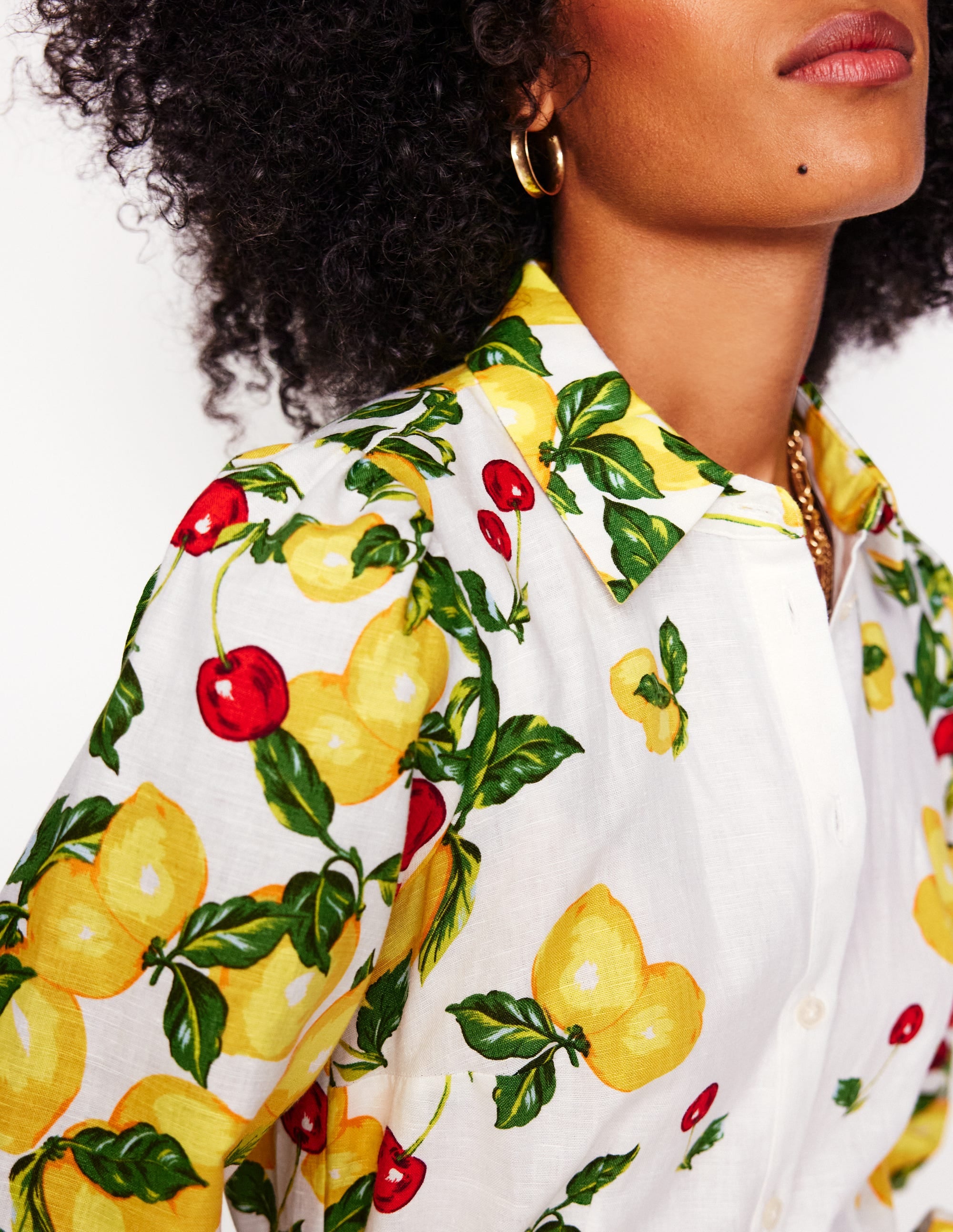Robe-chemise Clara en lin mélangé-Ivoire, cerises et citrons - Image 3