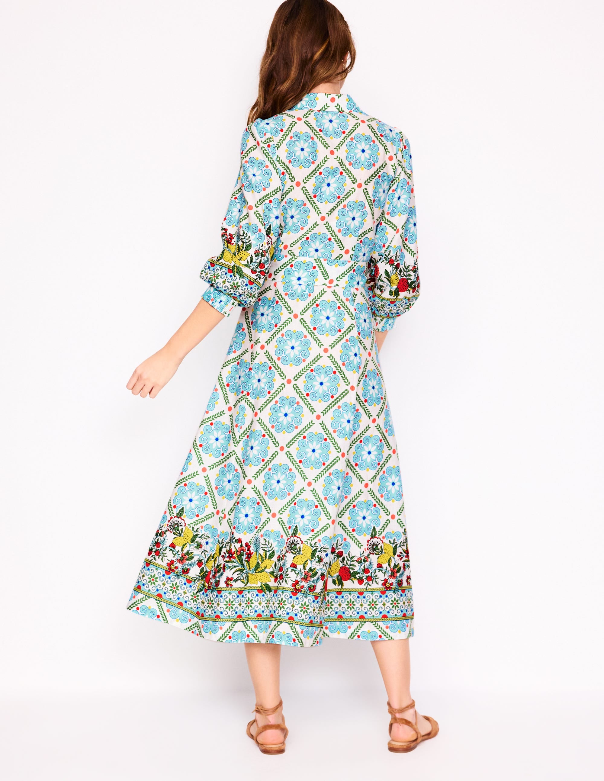 Clara Hemdblusenkleid aus Leinenmischgewebe-Bunt, Zitrusrebe Kacheln - Image 3