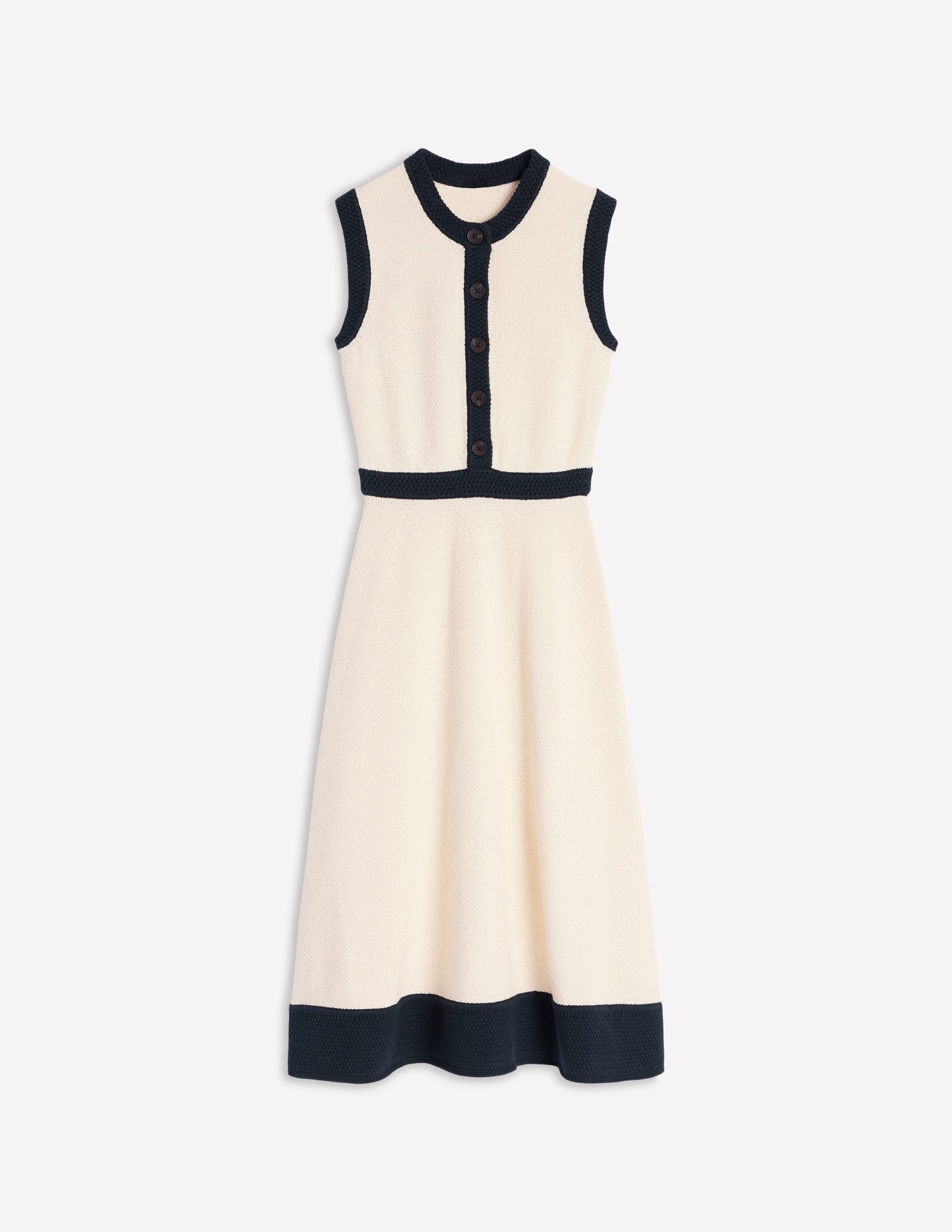 Crochet Trim Knitted Dress-Ivory, Navy