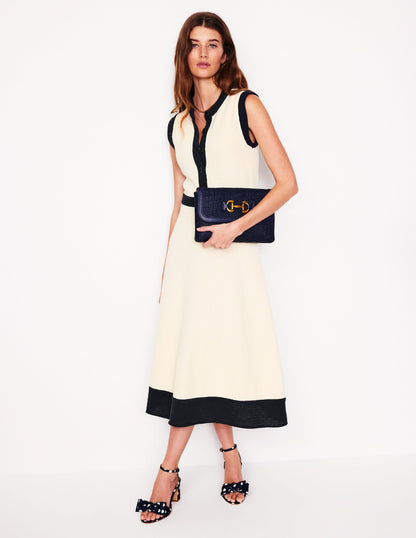 Crochet Trim Knitted Dress-Ivory, Navy