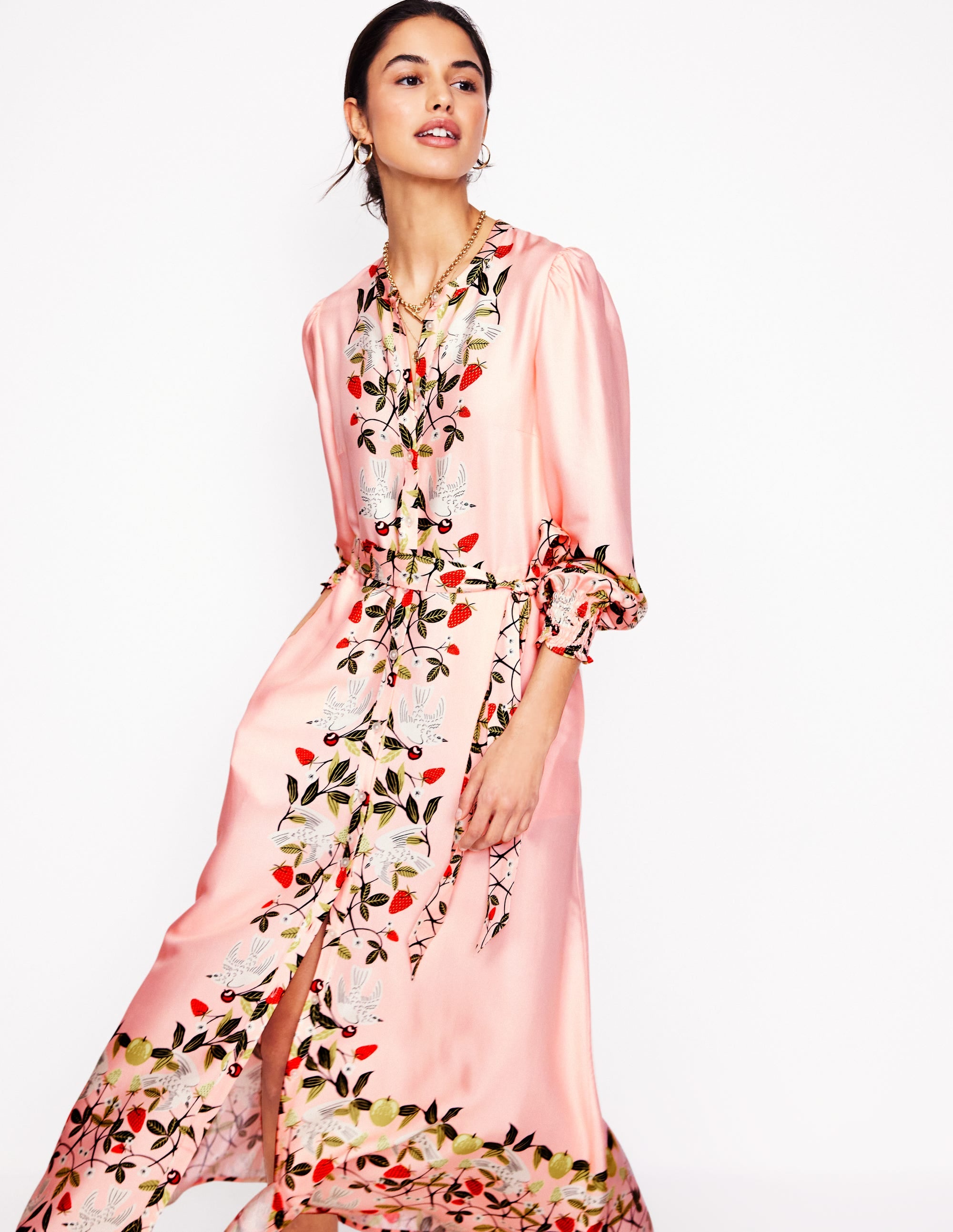 Ruby Kragenloses Hemdblusenkleid-Rosa, Vögel Paradies - Image 1