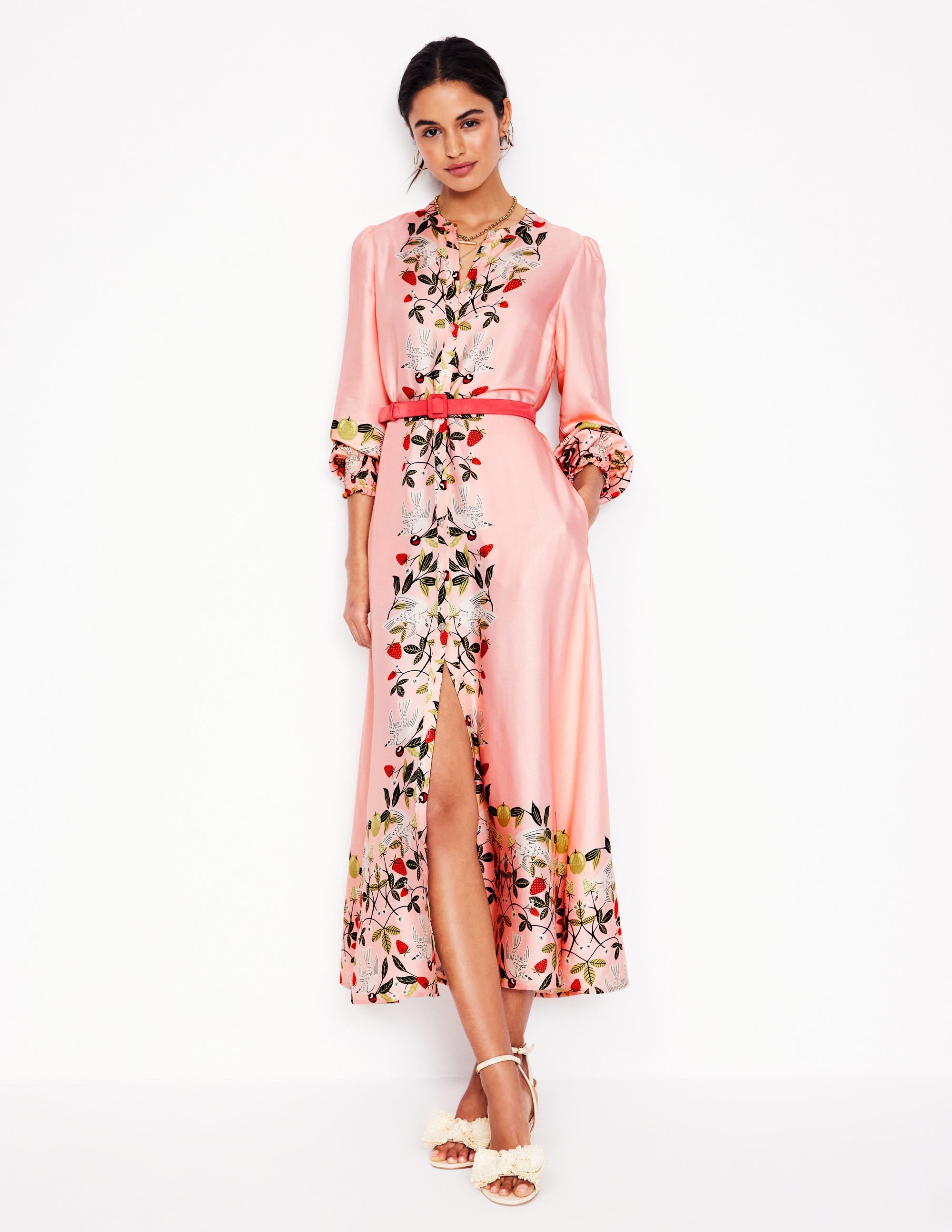 Ruby Kragenloses Hemdblusenkleid-Rosa, Vögel Paradies - Image 5
