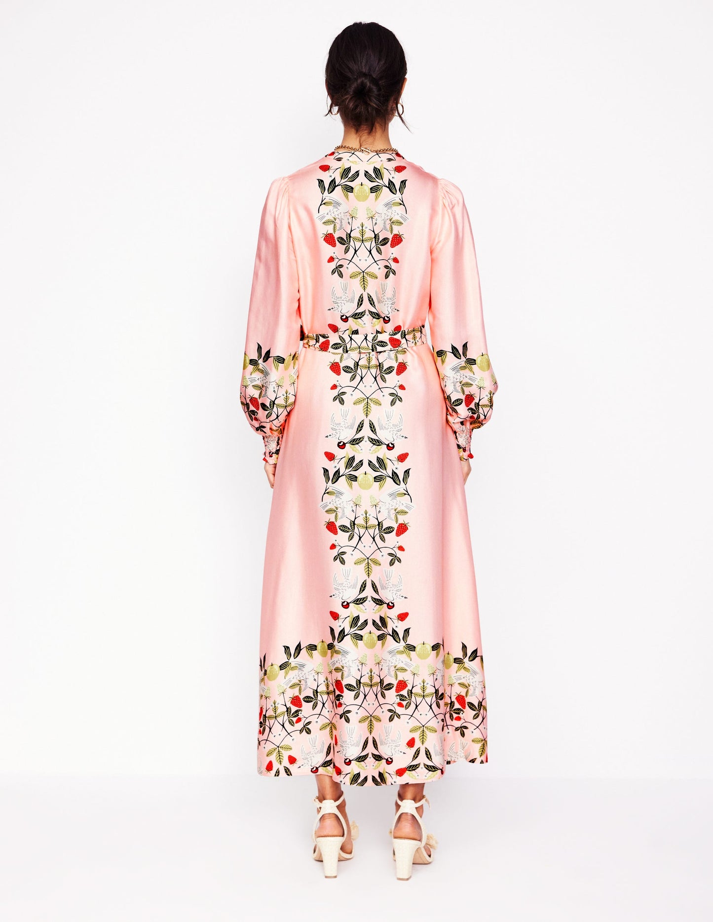 Ruby Collarless Shirt Dress-Pink, Bird Paradise