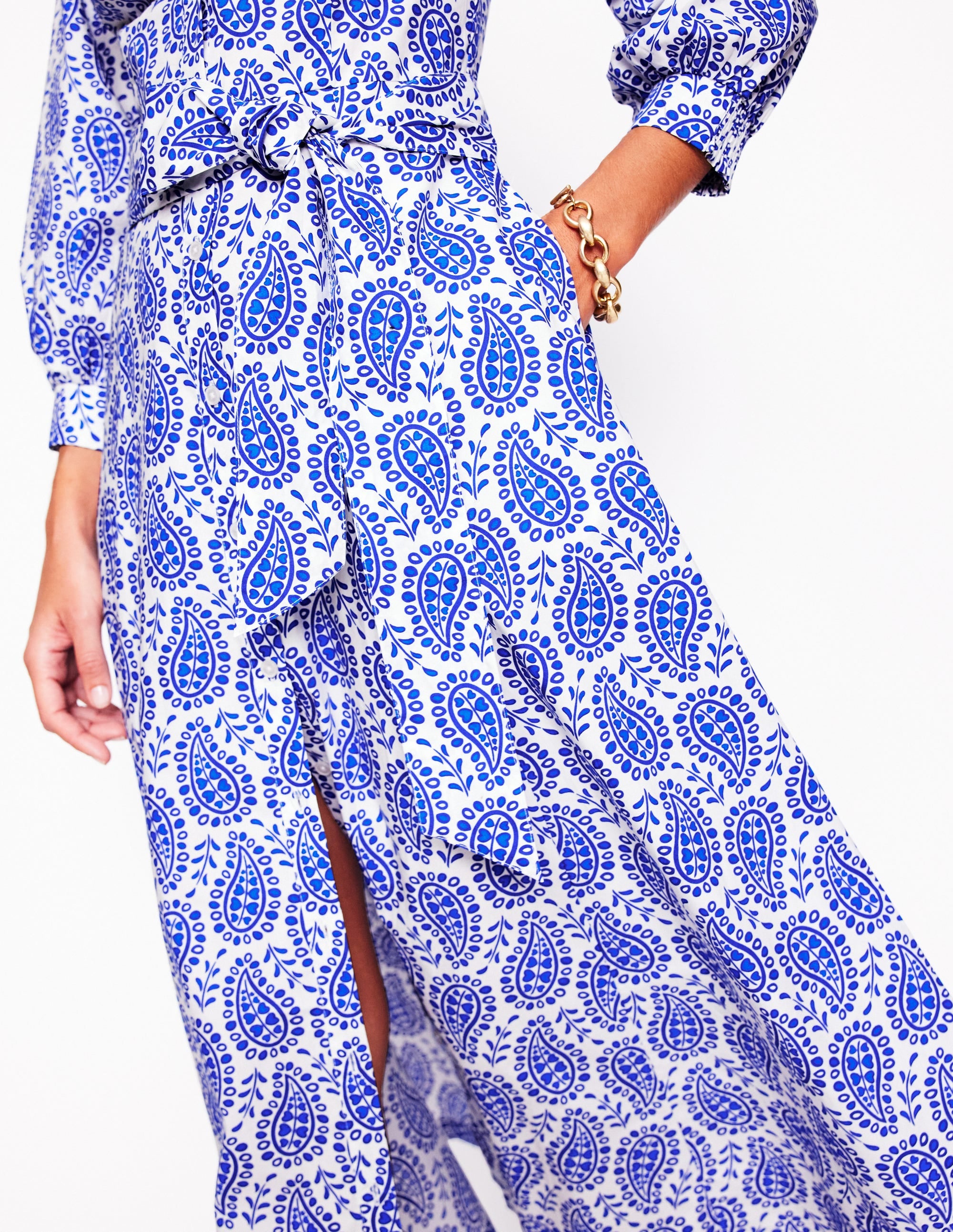 Clara Hemdblusenkleid aus Baumwolle-Leuchtendes Blau, Paisley-Herz - Image 2