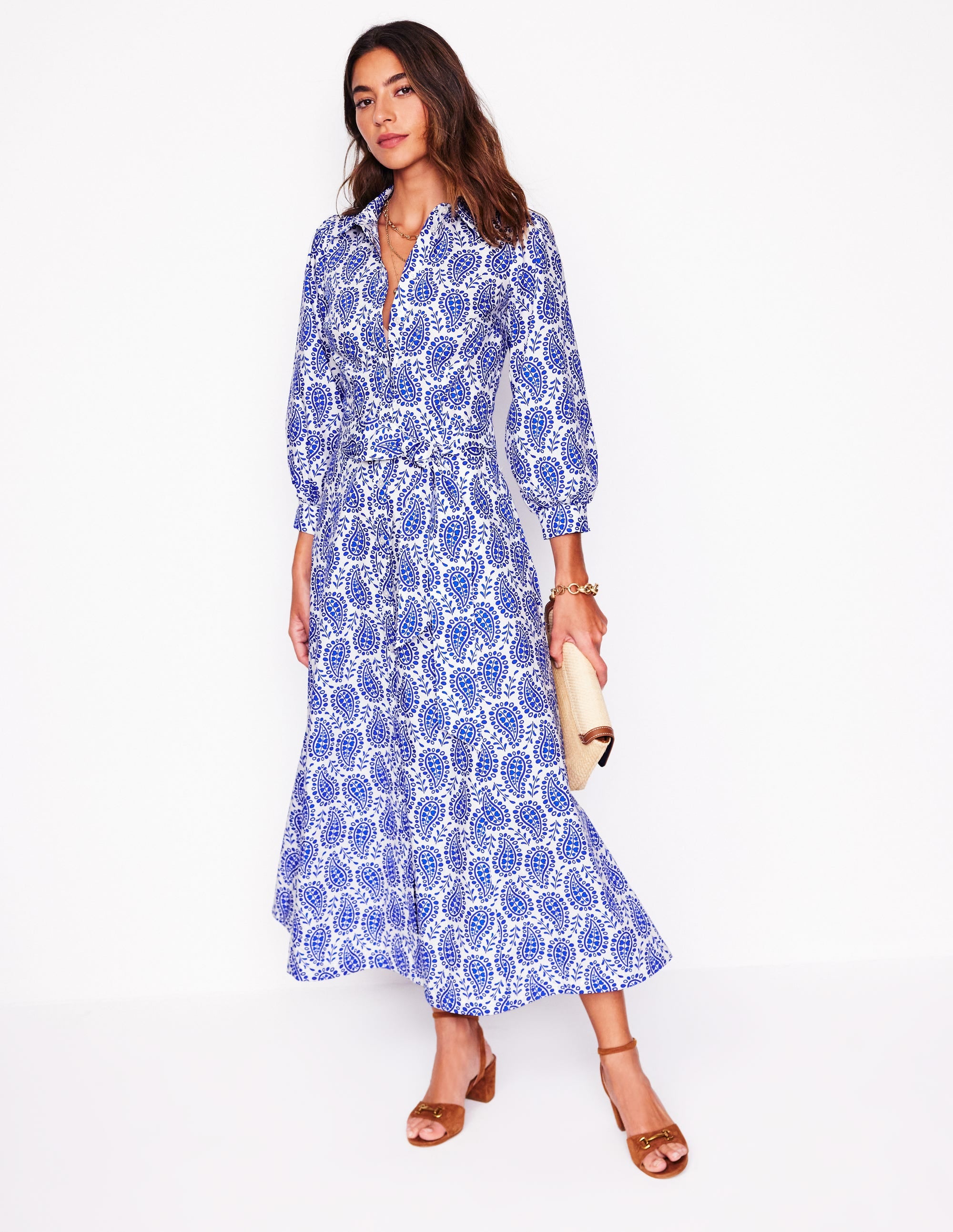 Clara Hemdblusenkleid aus Baumwolle-Leuchtendes Blau, Paisley-Herz - Image 4