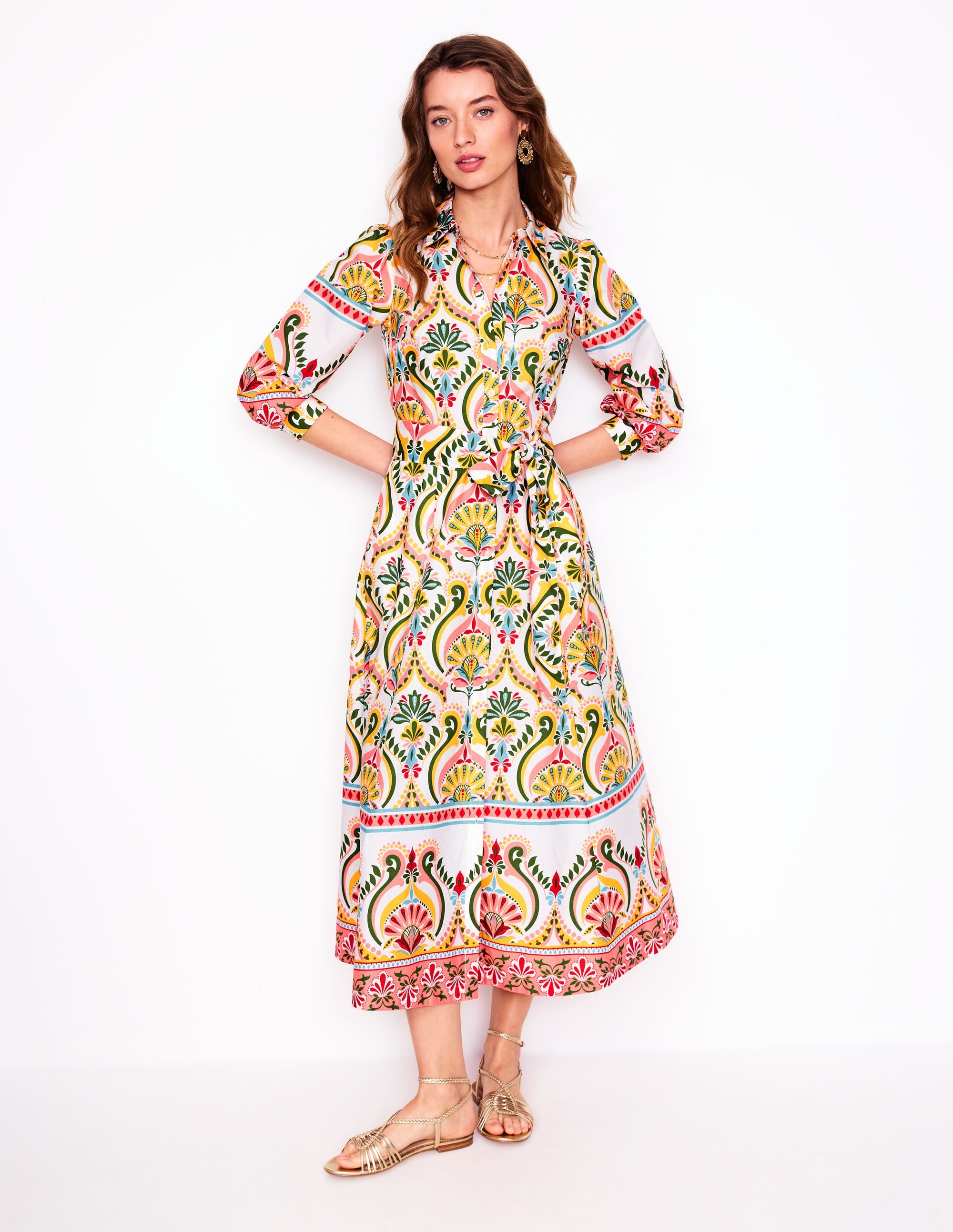 Clara Hemdblusenkleid aus Baumwolle-Bunt, Blumenmuster mit Ornamenten - Image 5