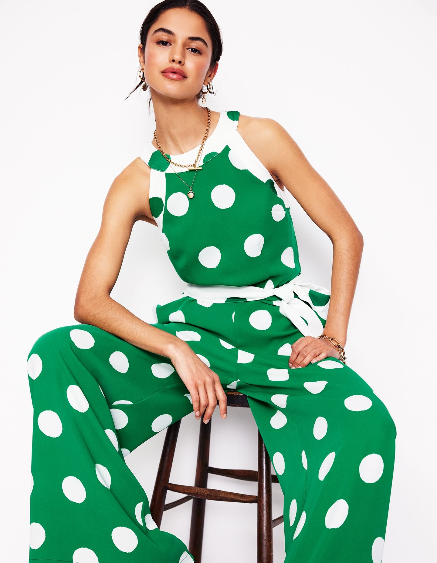 Combinaison dos-nu colourblock-Émeraude profond, pois abstraits - Image 1