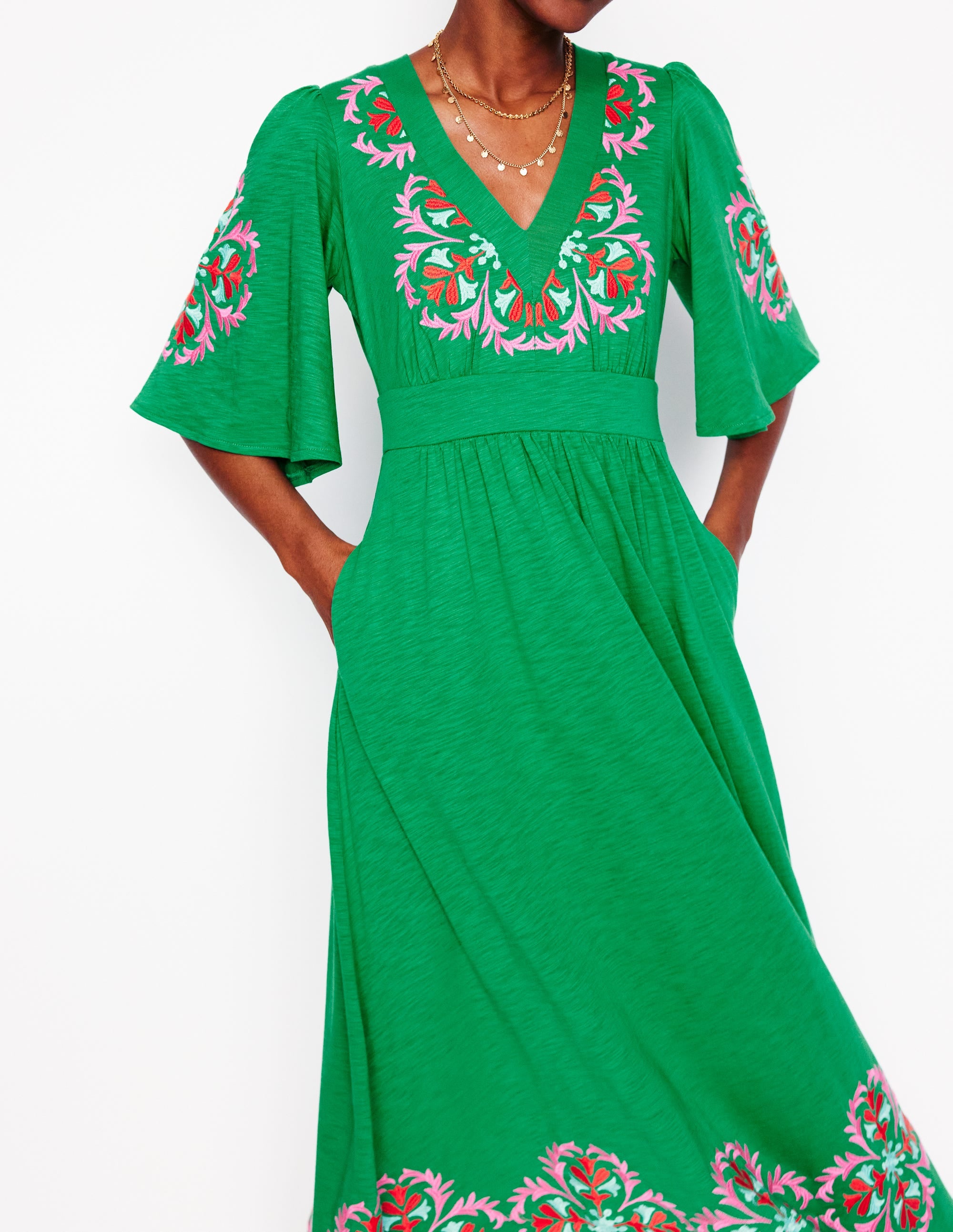Robe kimono Maya brodée-Émeraude profond, broderie - Image 2