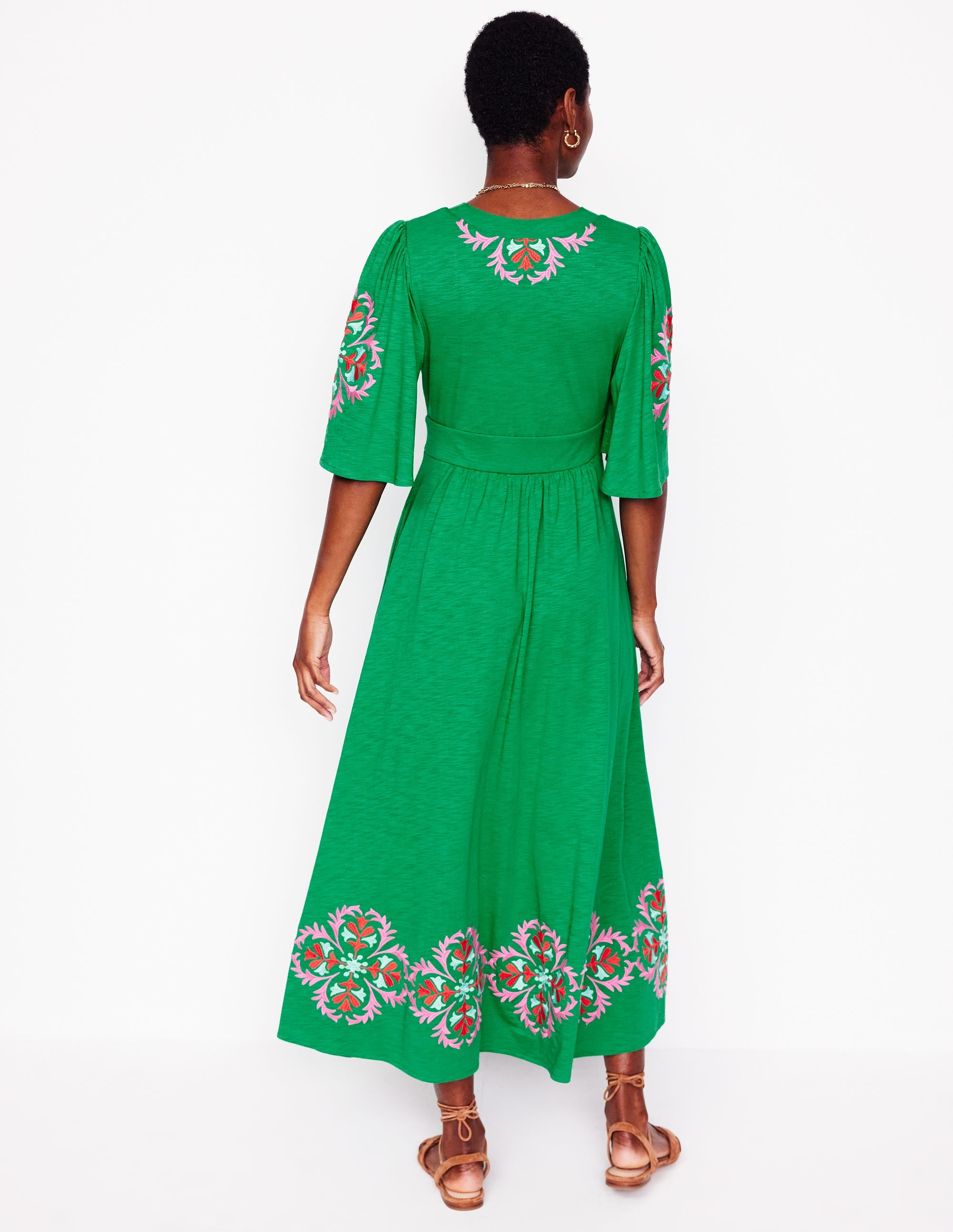 Robe kimono Maya brodée-Émeraude profond, broderie - Image 3