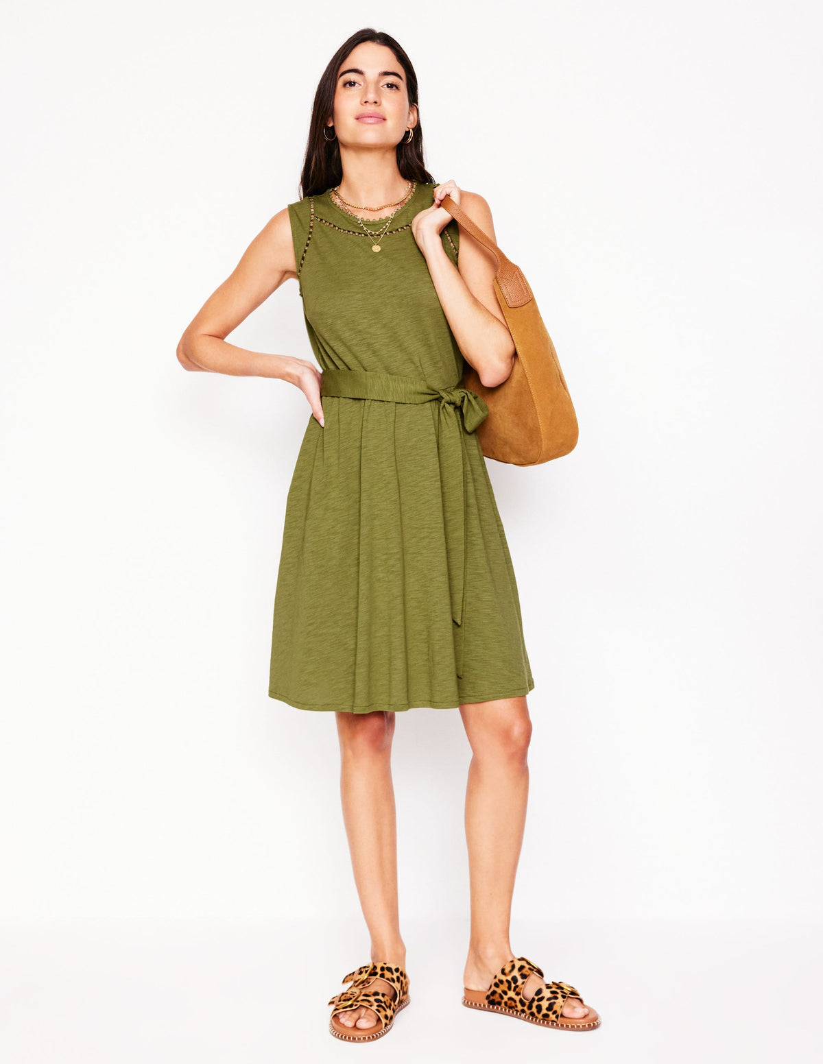 Mila Kurzes Jerseykleid mit Besatz-Dunkles Olivgrün - Image 1