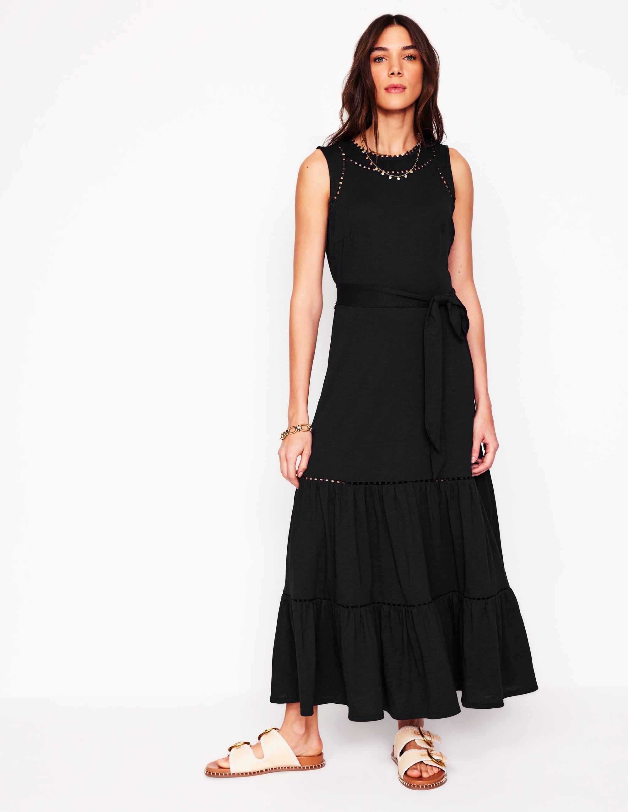 Mila Gestuftes Jerseykleid mit Besatz-Schwarz - Image 1