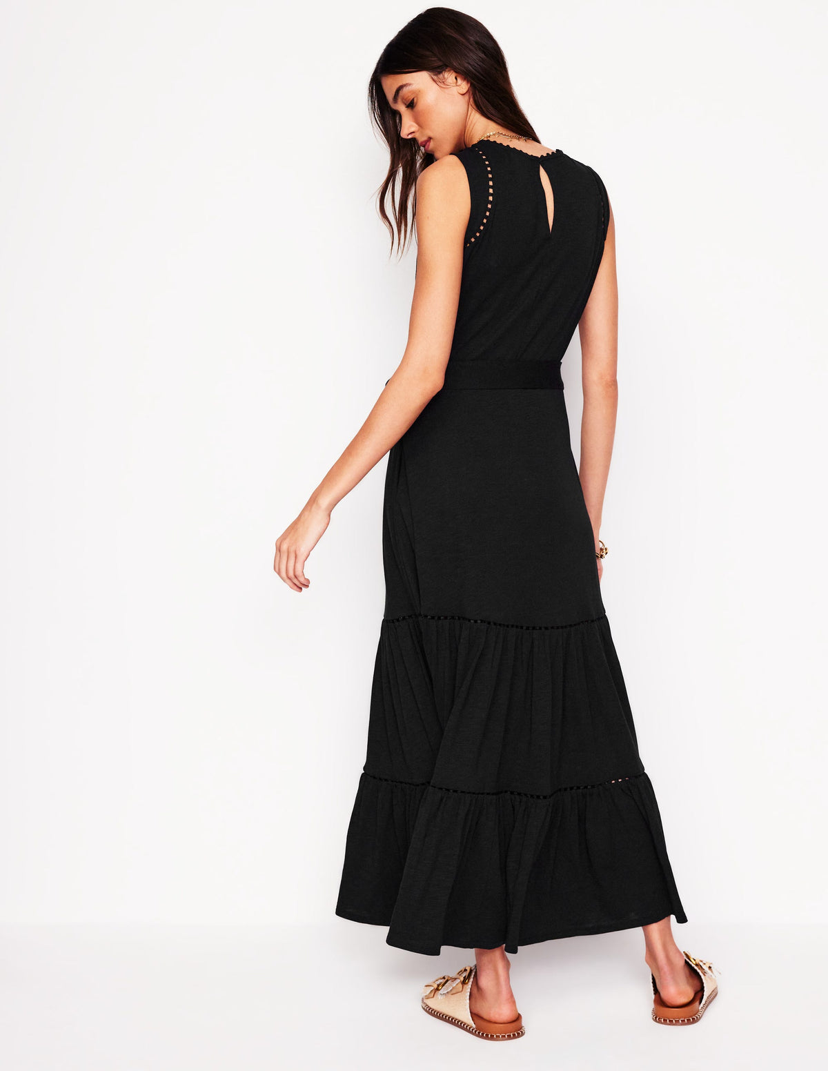 Mila Gestuftes Jerseykleid mit Besatz-Schwarz - Image 3