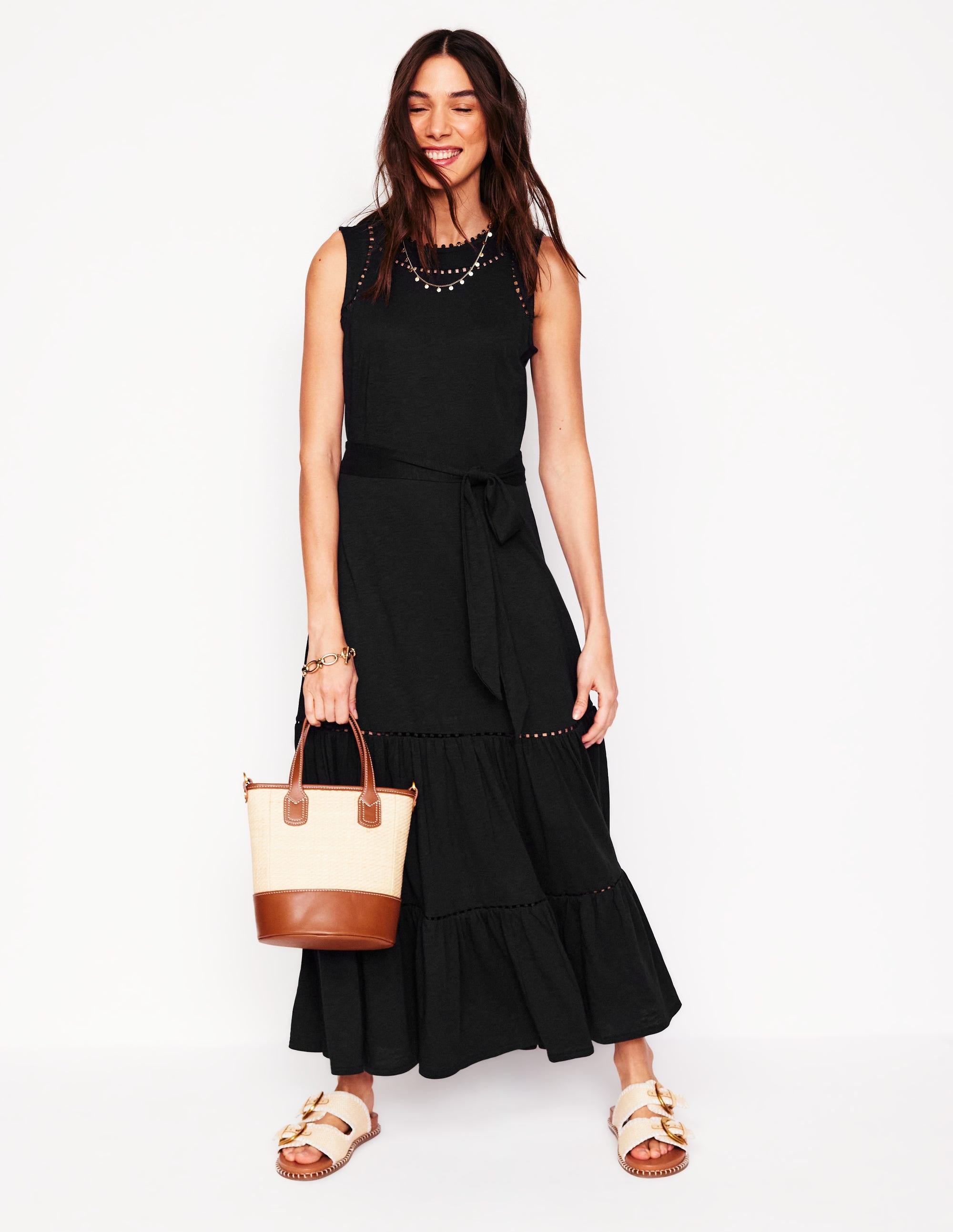 Mila Gestuftes Jerseykleid mit Besatz-Schwarz - Image 4