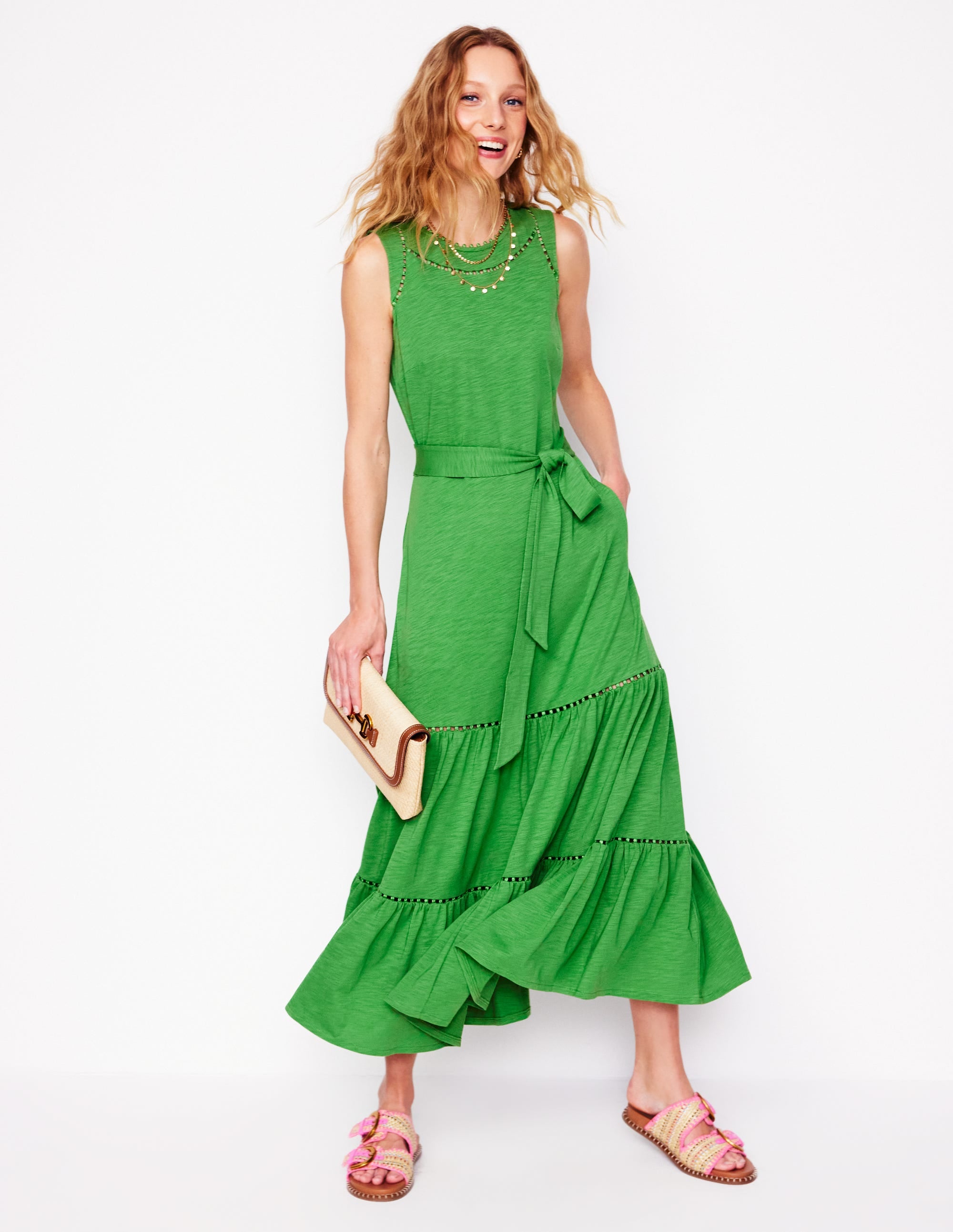 Mila Gestuftes Jerseykleid mit Besatz-Paradiesgrün - Image 1