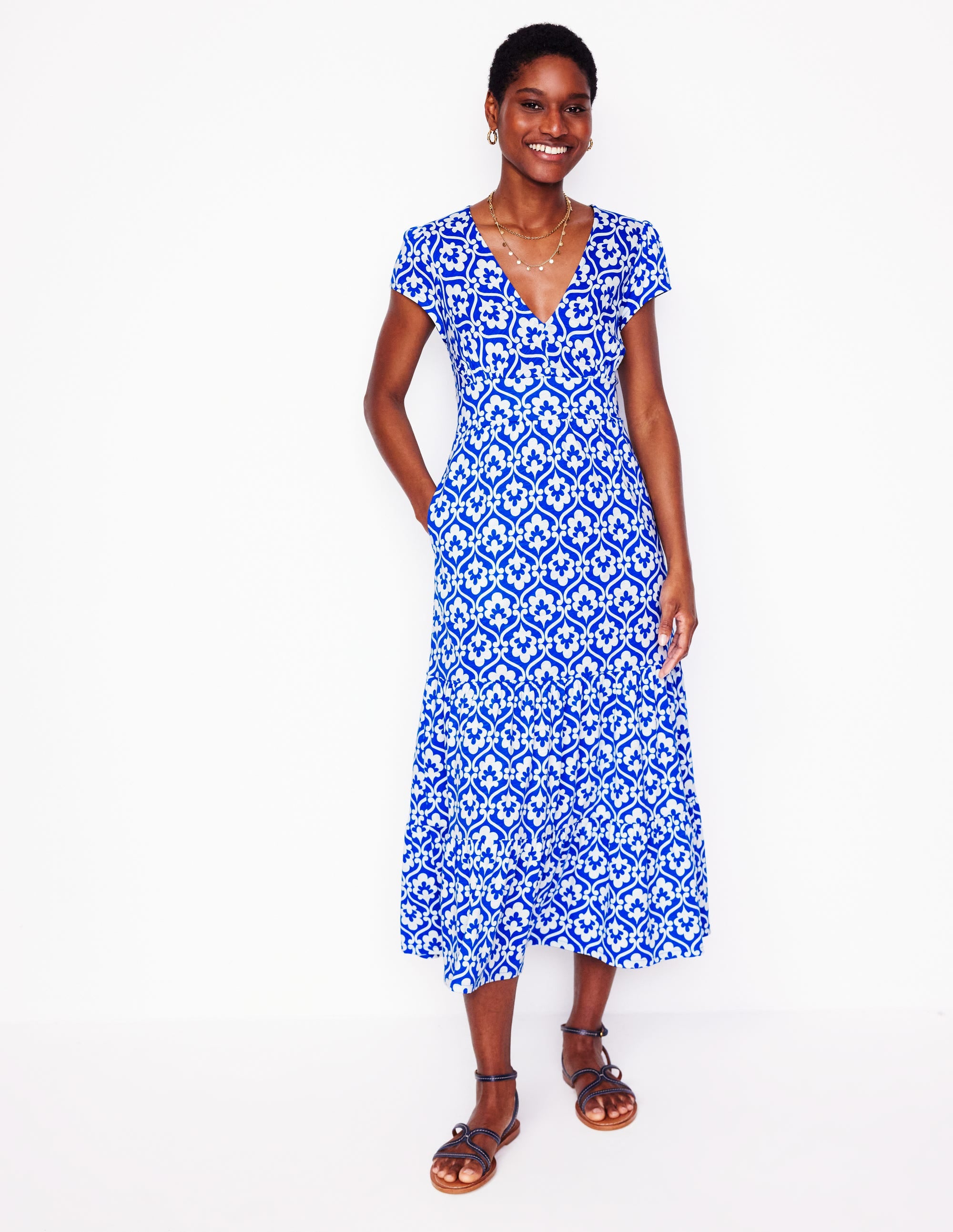 Robe Eloise volantée en jersey-Bleu galerie, motif Ivy Trellis - Image 1