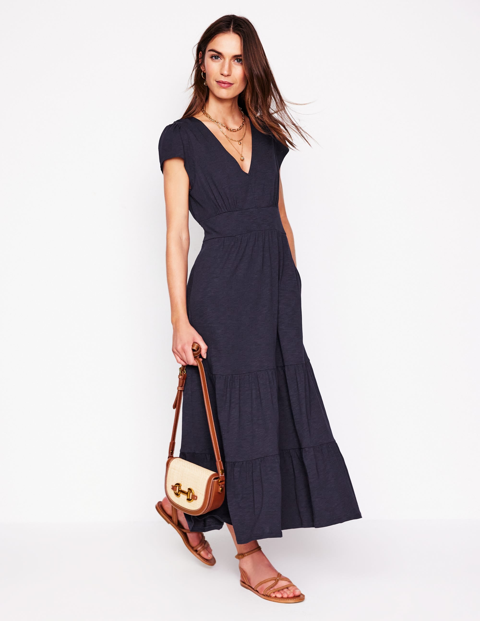 Eloise Gestuftes Jerseykleid-Marineblau - Image 1