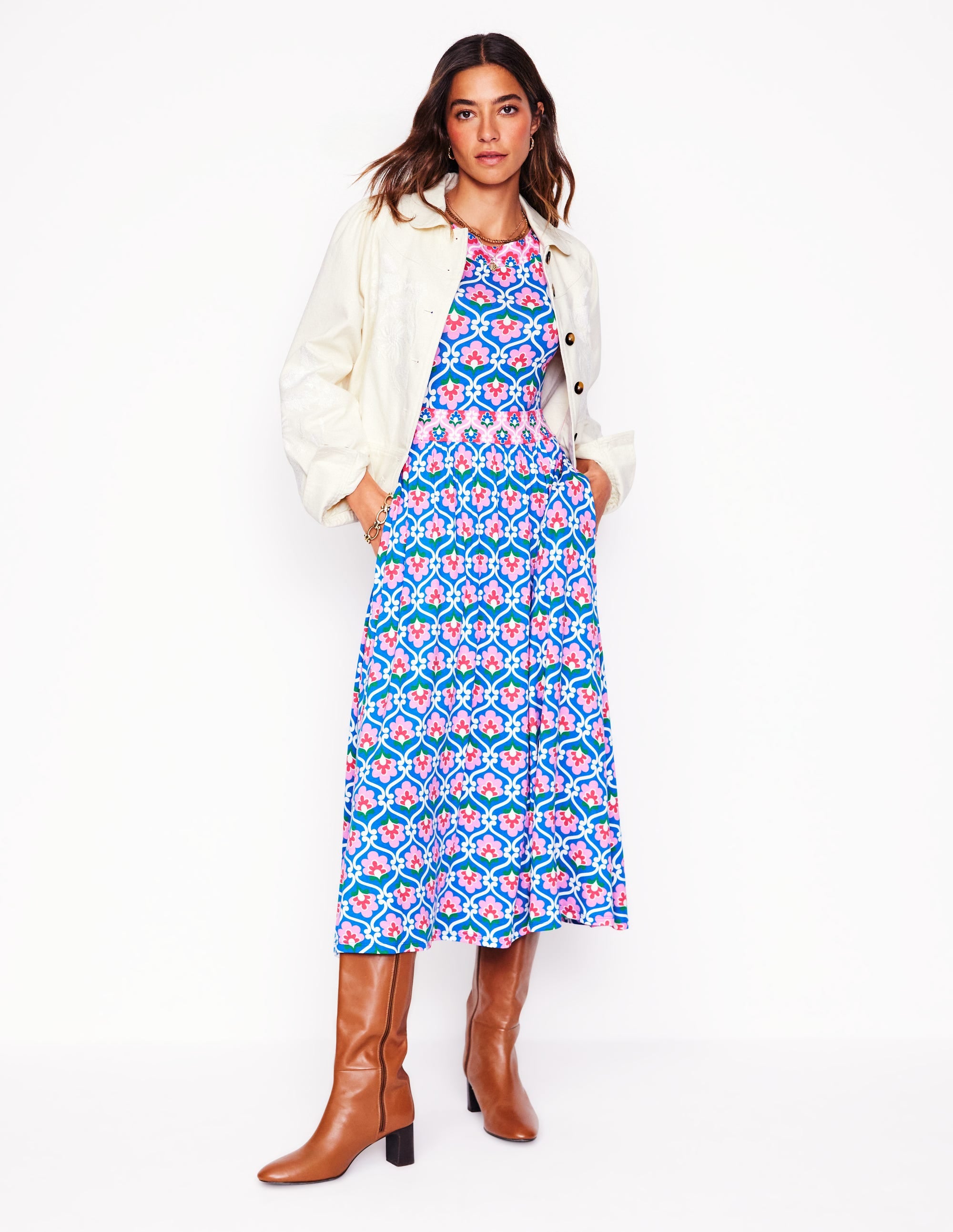 Robe midi Melanie en jersey-Bleu galerie, motif Ivy Trellis - Image 5