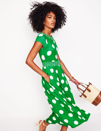 Robe midi Melanie en jersey-Émeraude profond, pois abstraits