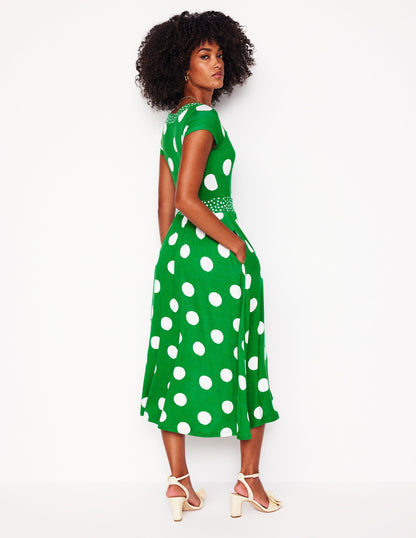 Robe midi Melanie en jersey-Émeraude profond, pois abstraits